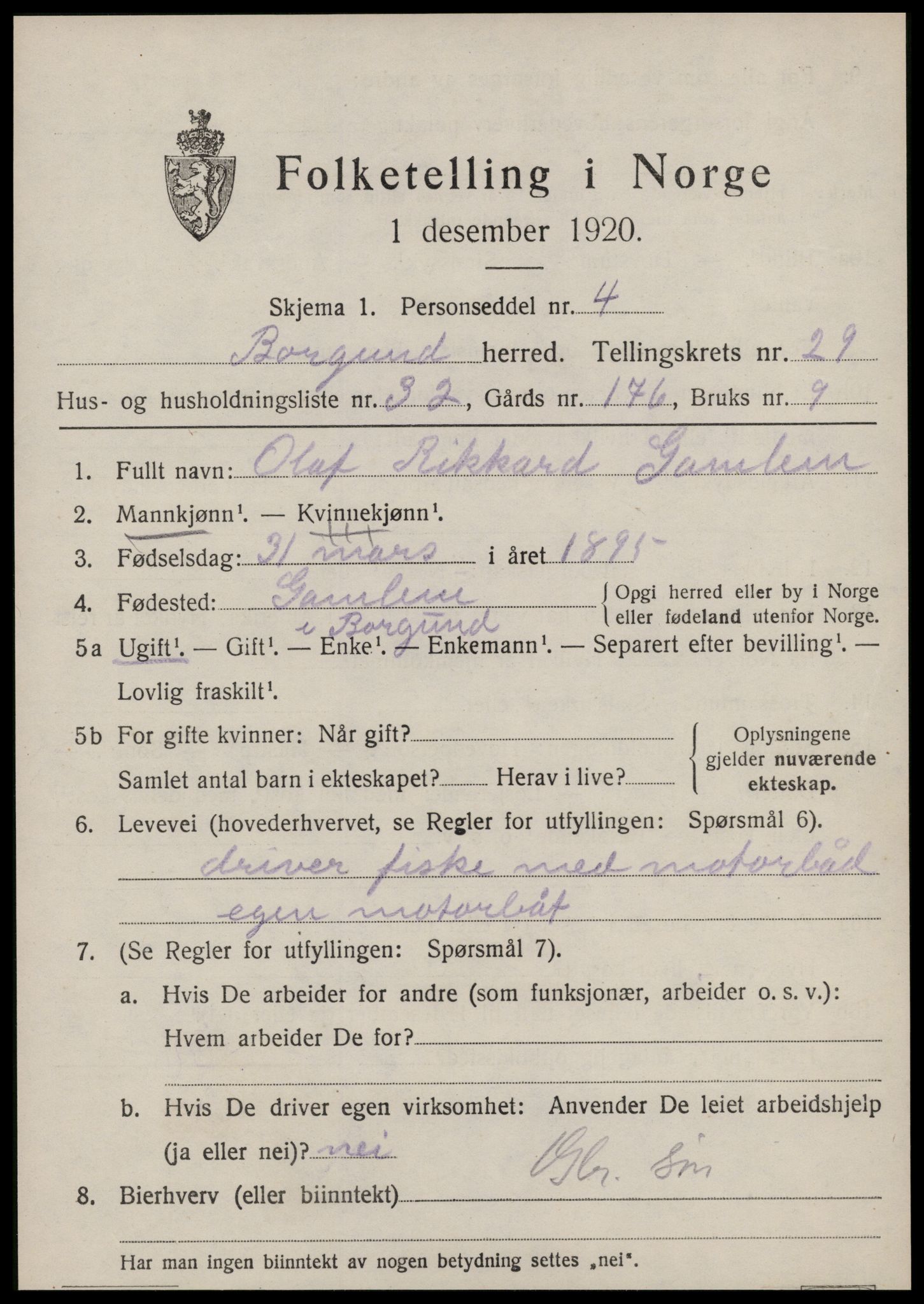 SAT, 1920 census for Borgund, 1920, p. 19002