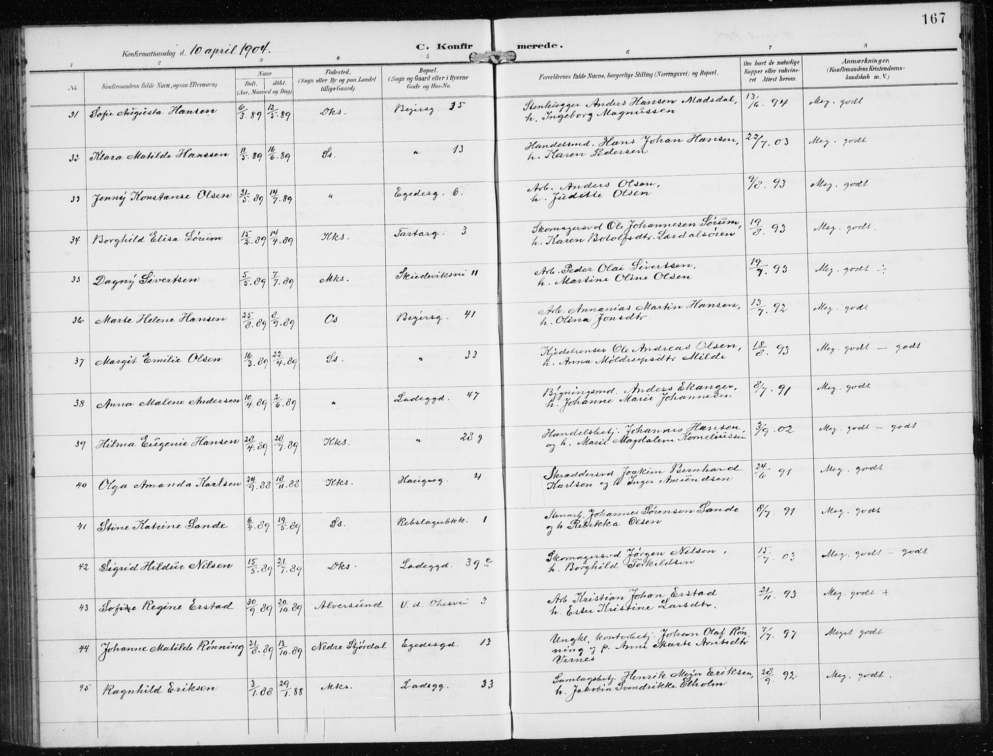 Sandviken Sokneprestembete, SAB/A-77601/H/Ha/L0010: Parish register (official) no. C 1, 1895-1905, p. 167