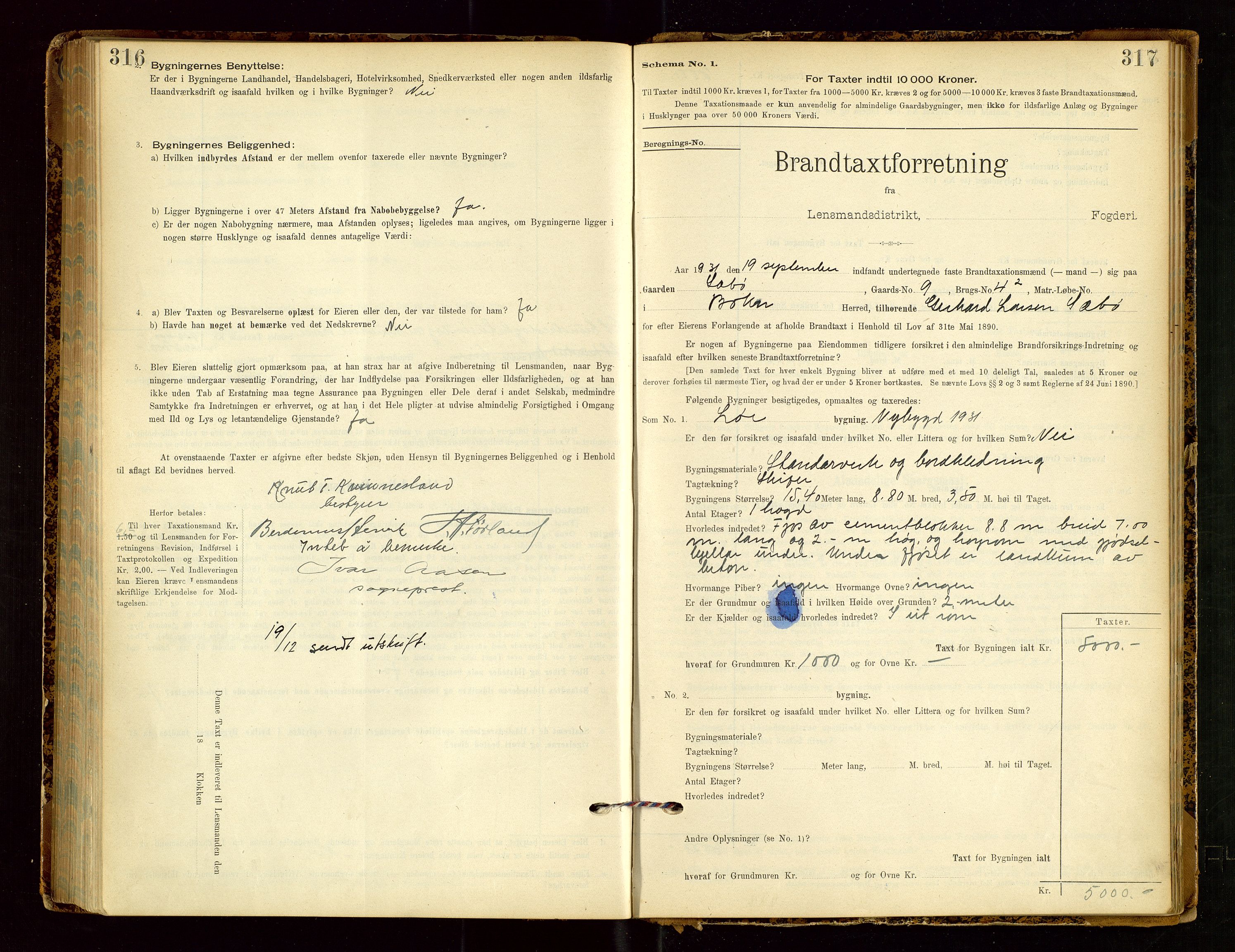 Tysvær lensmannskontor, AV/SAST-A-100192/Gob/L0002: "Brandtakstprotokol for Lensmanden i Tysvær", 1901-1932, p. 316-317