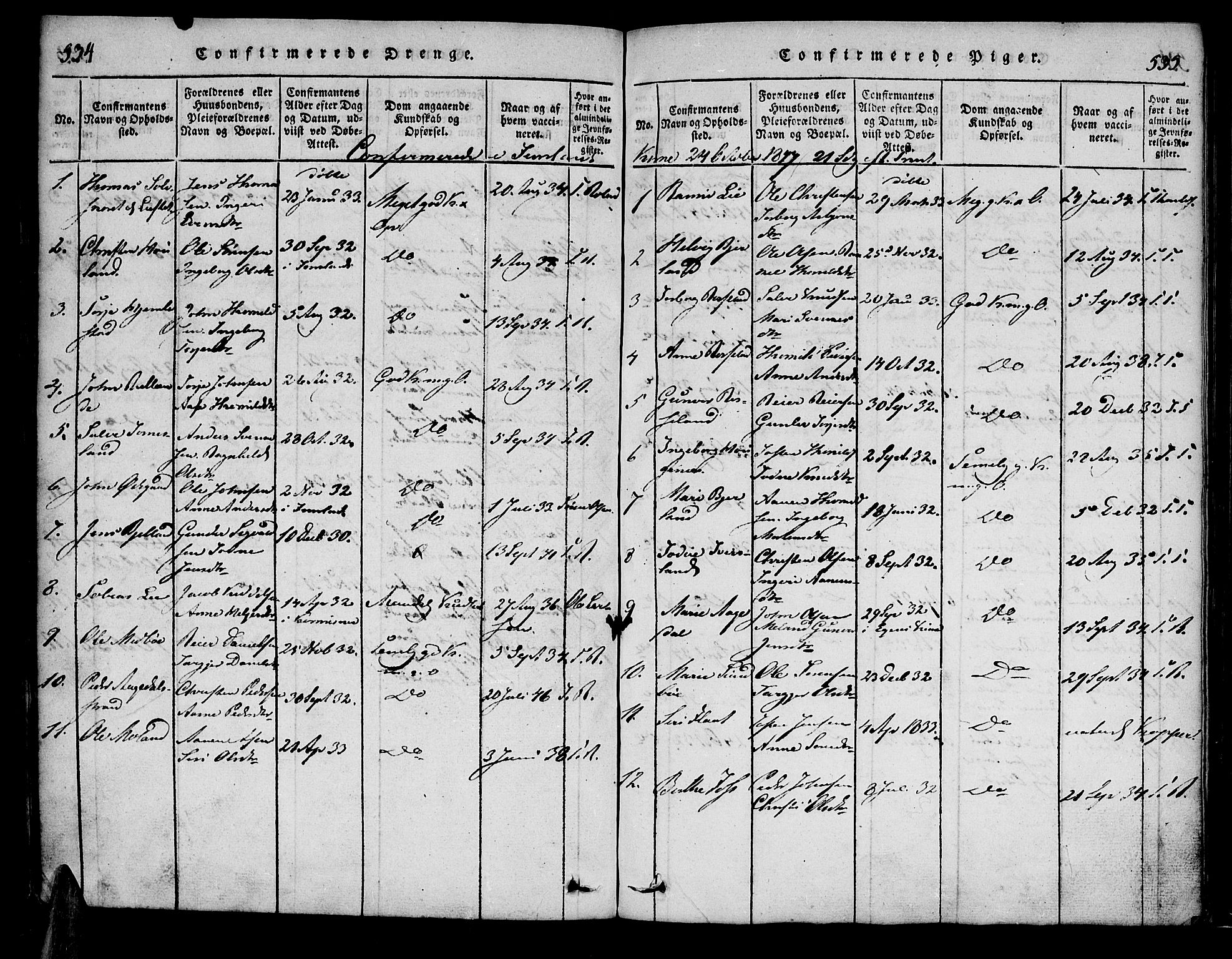 Bjelland sokneprestkontor, SAK/1111-0005/F/Fa/Faa/L0002: Parish register (official) no. A 2, 1816-1866, p. 534-535
