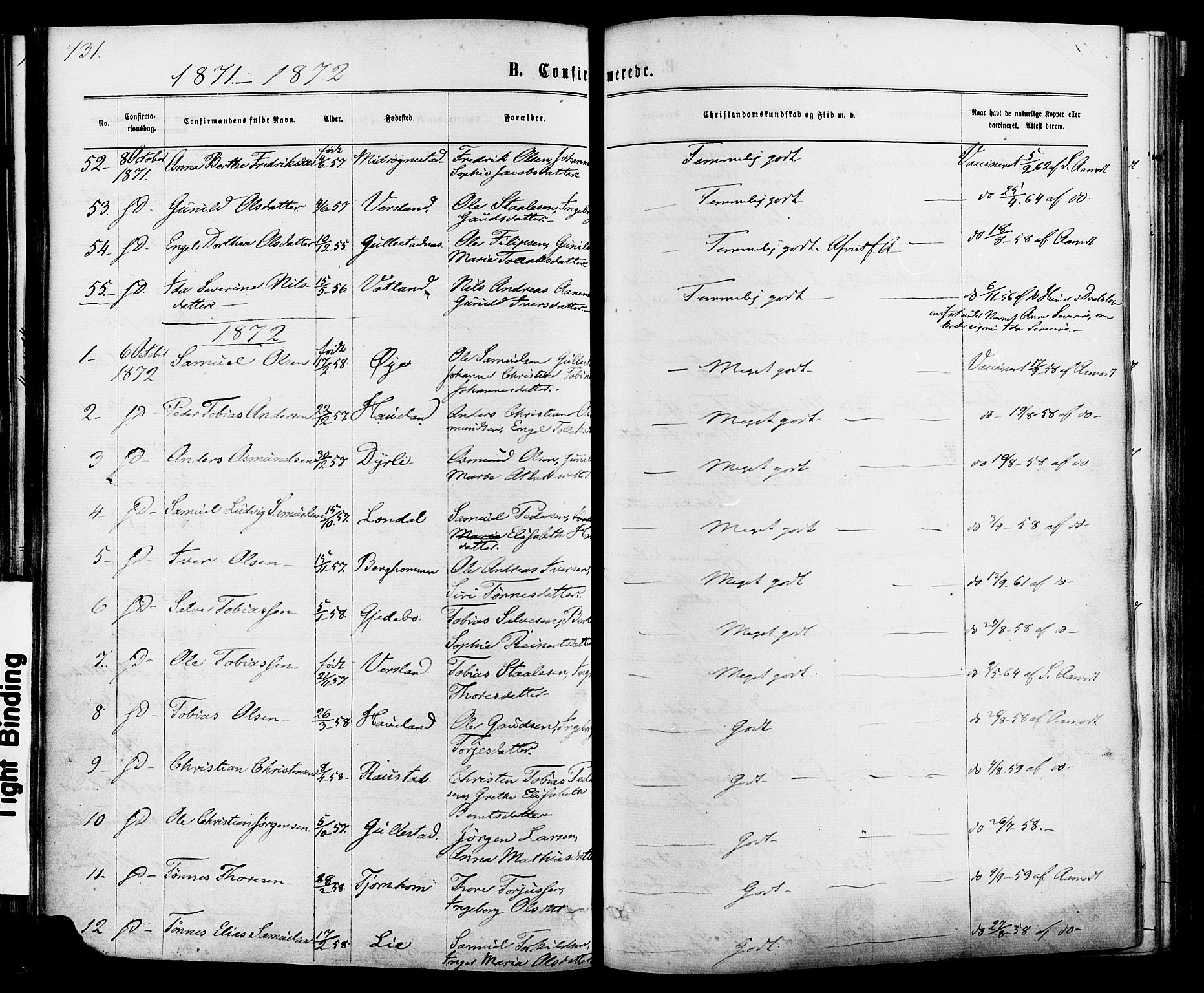 Kvinesdal sokneprestkontor, SAK/1111-0026/F/Fa/Fab/L0007: Parish register (official) no. A 7, 1870-1885, p. 131