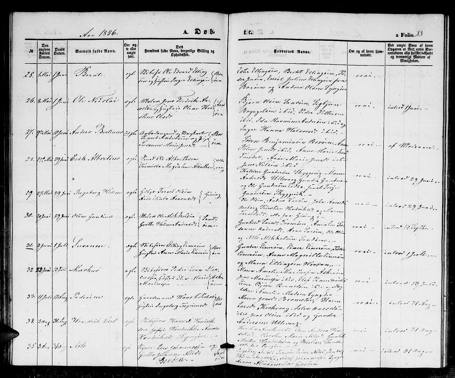 Dypvåg sokneprestkontor, AV/SAK-1111-0007/F/Fb/Fba/L0010: Parish register (copy) no. B 10, 1842-1857, p. 83