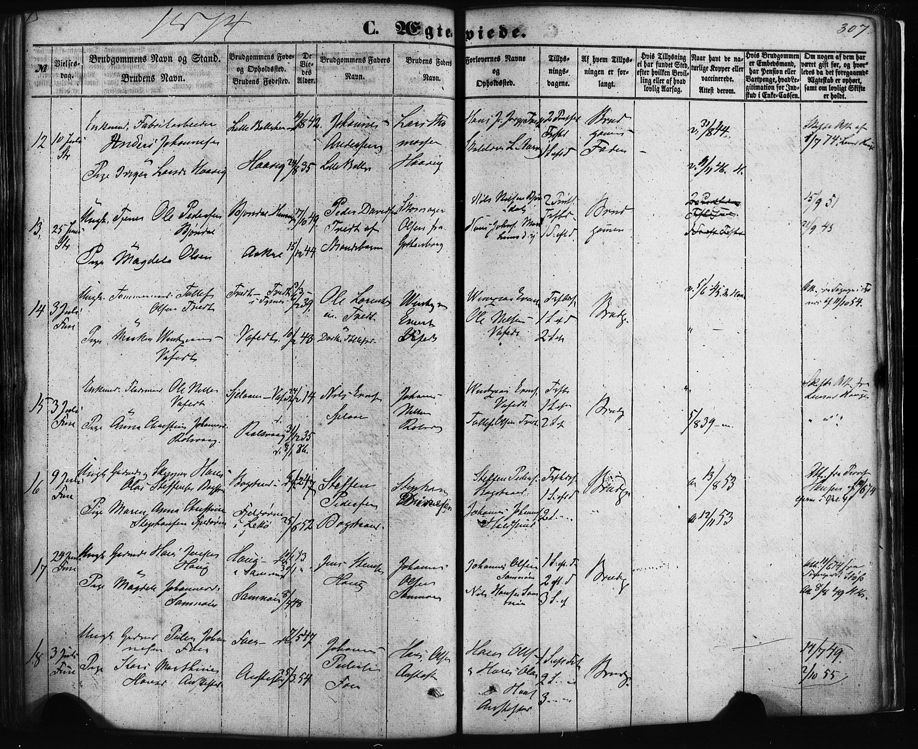 Fusa sokneprestembete, AV/SAB-A-75401/H/Haa: Parish register (official) no. A 1I, 1855-1879, p. 307