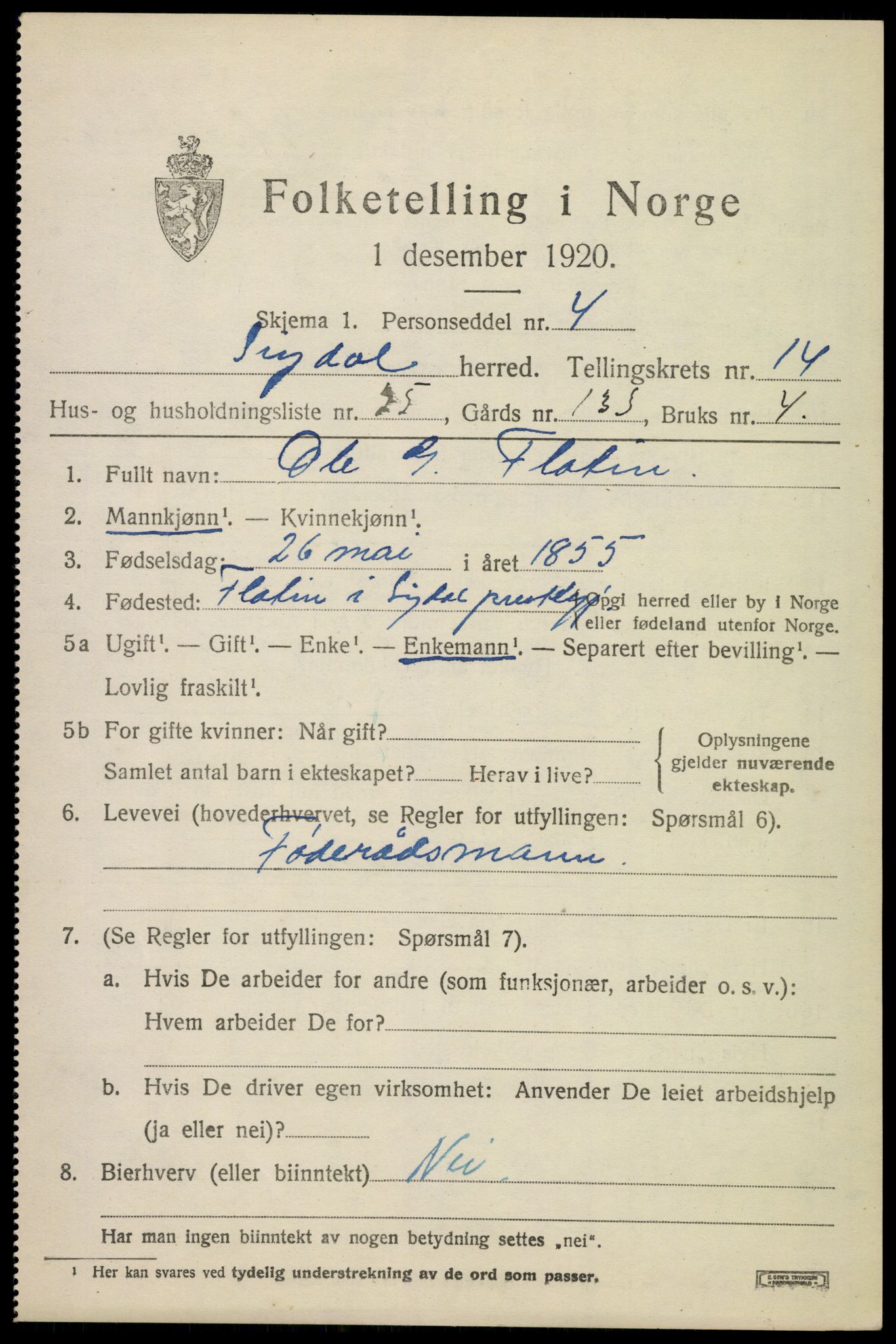 SAKO, 1920 census for Sigdal, 1920, p. 8976