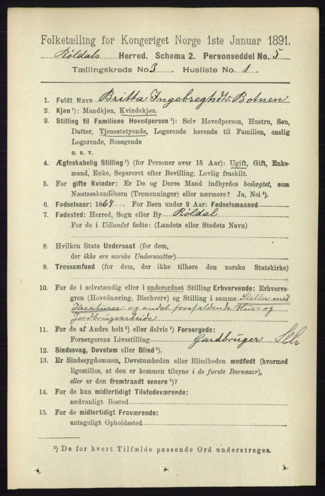 RA, 1891 census for 1229 Røldal, 1891, p. 903