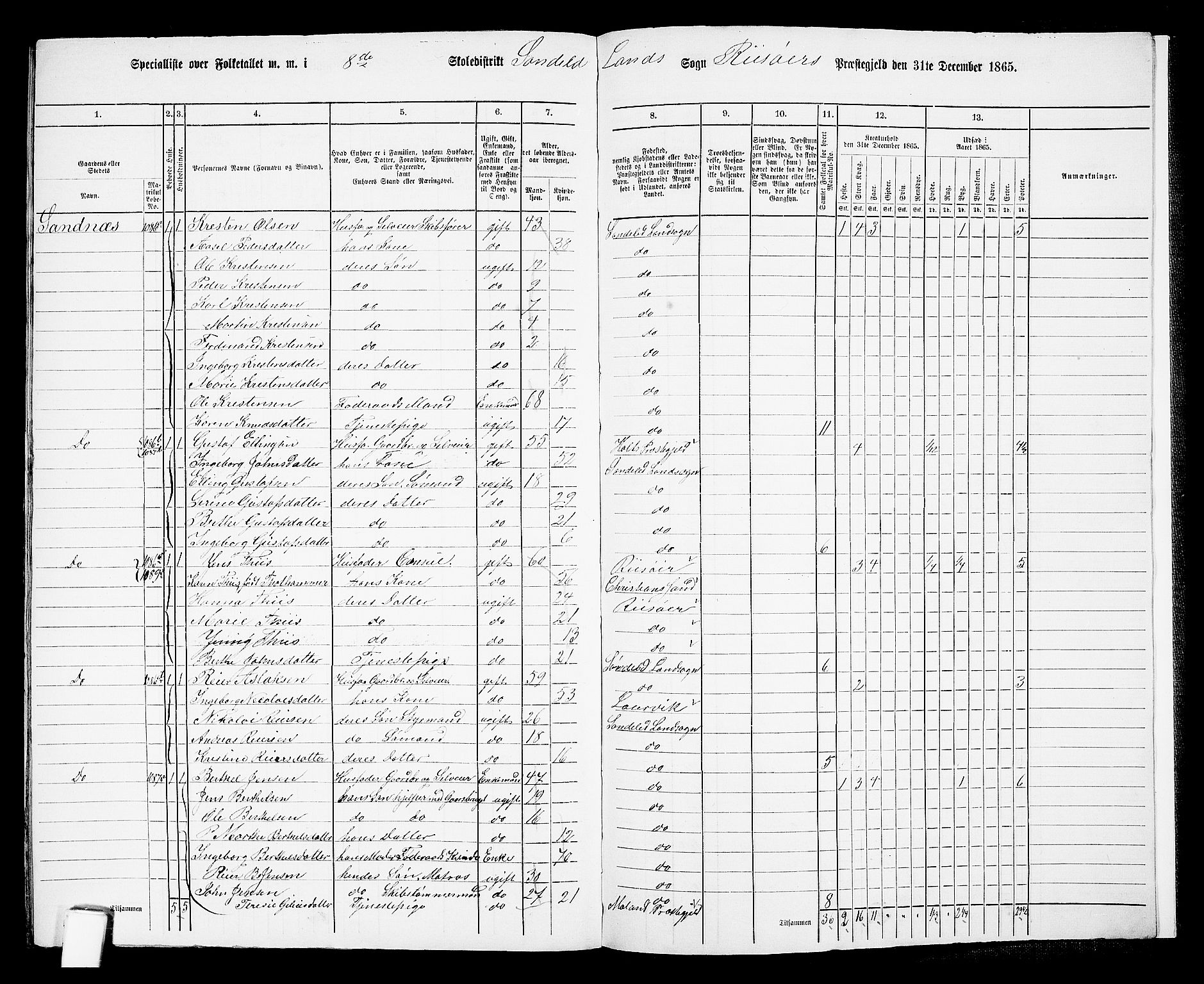 RA, 1865 census for Risør/Søndeled, 1865, p. 152