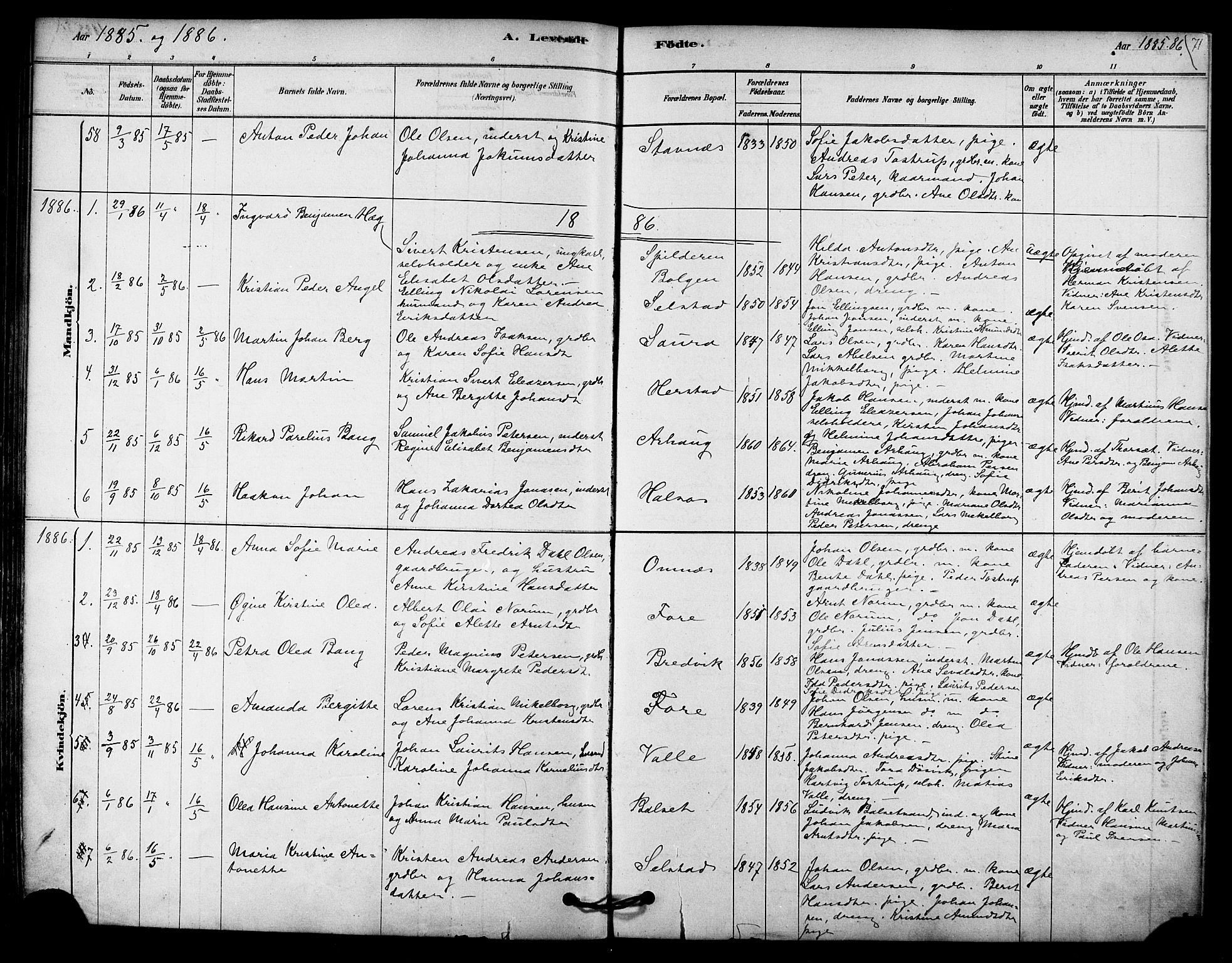 Ministerialprotokoller, klokkerbøker og fødselsregistre - Nordland, SAT/A-1459/843/L0626: Parish register (official) no. 843A01, 1878-1907, p. 71
