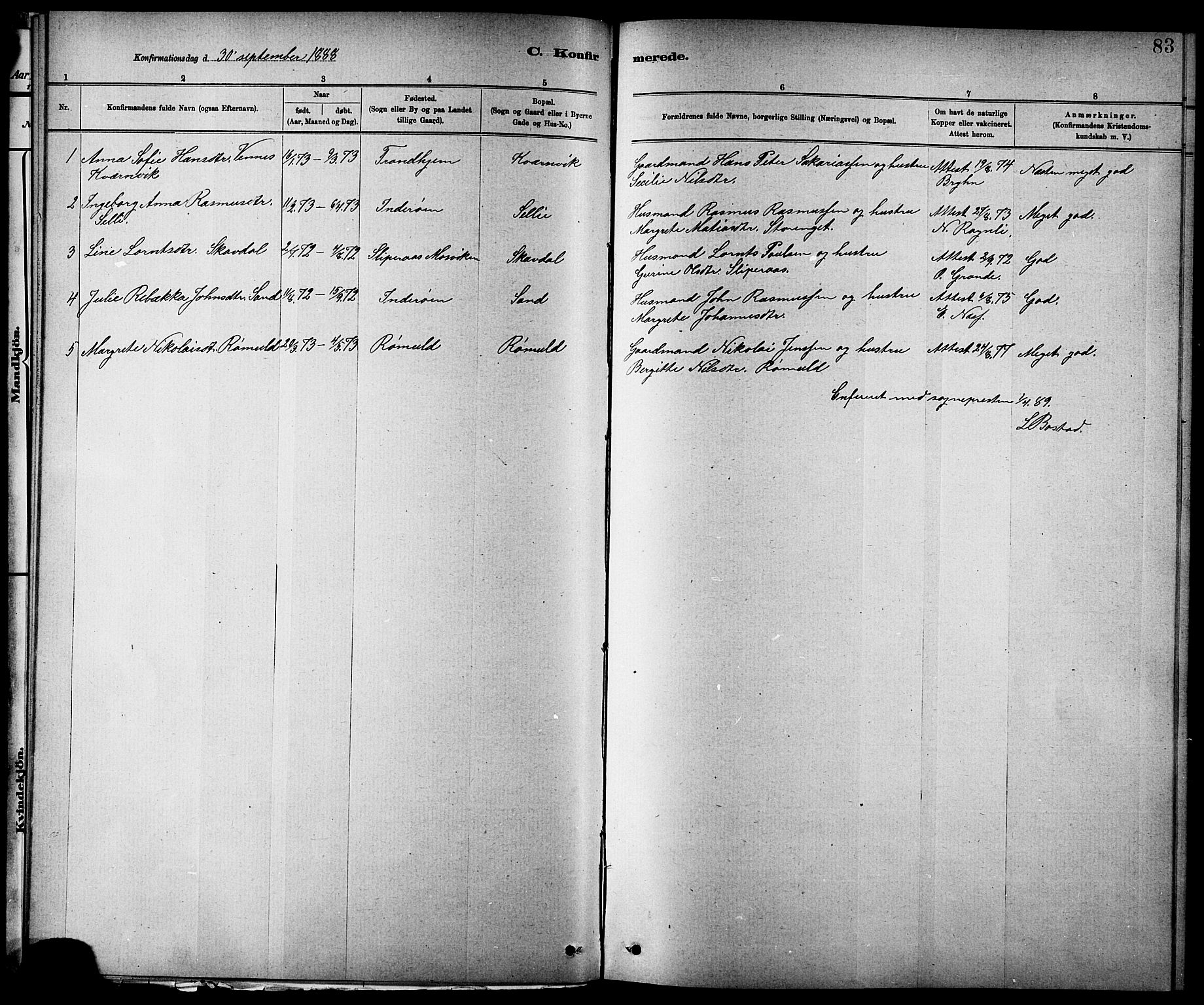 Ministerialprotokoller, klokkerbøker og fødselsregistre - Nord-Trøndelag, AV/SAT-A-1458/744/L0423: Parish register (copy) no. 744C02, 1886-1905, p. 83