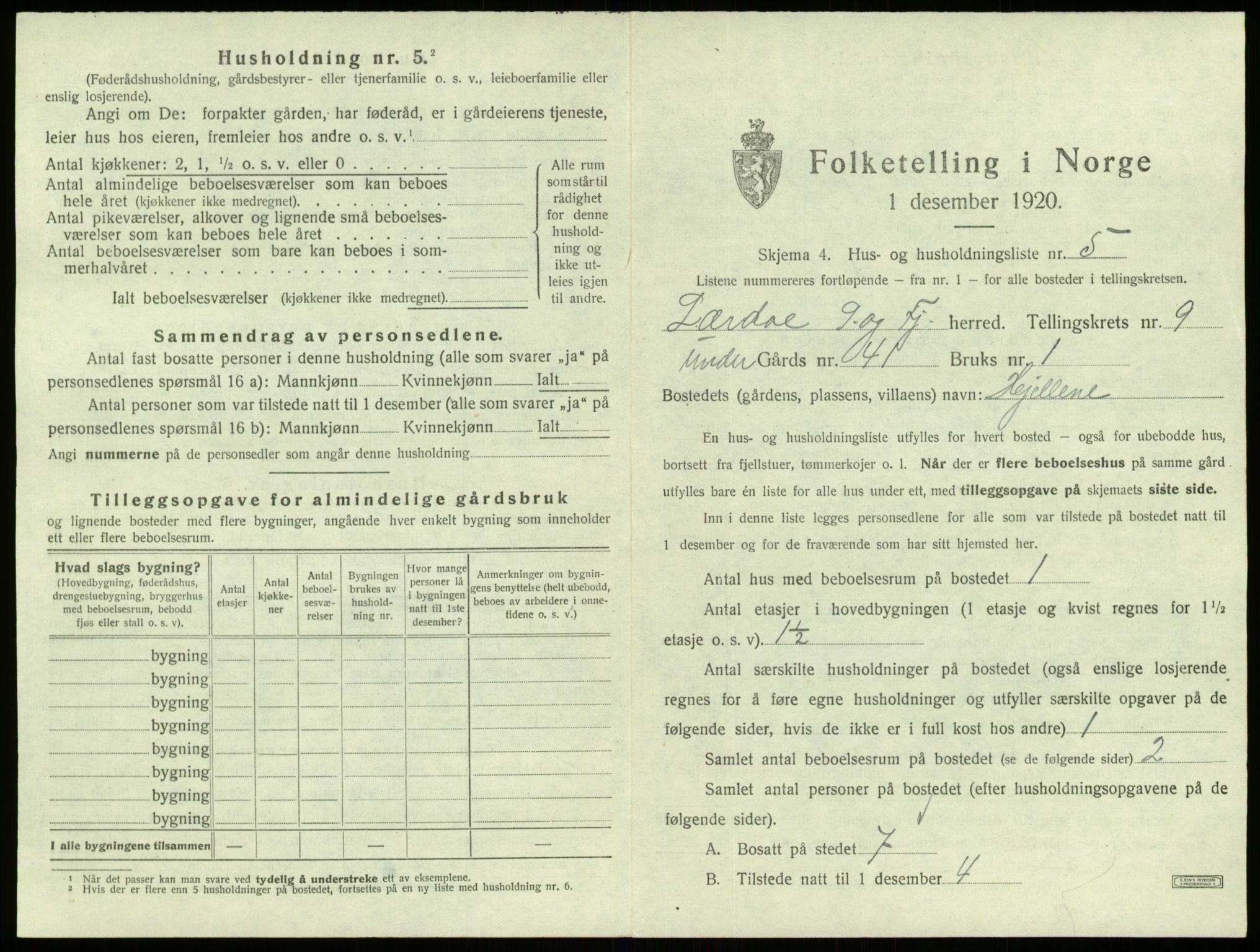 SAB, 1920 census for Lærdal, 1920, p. 777