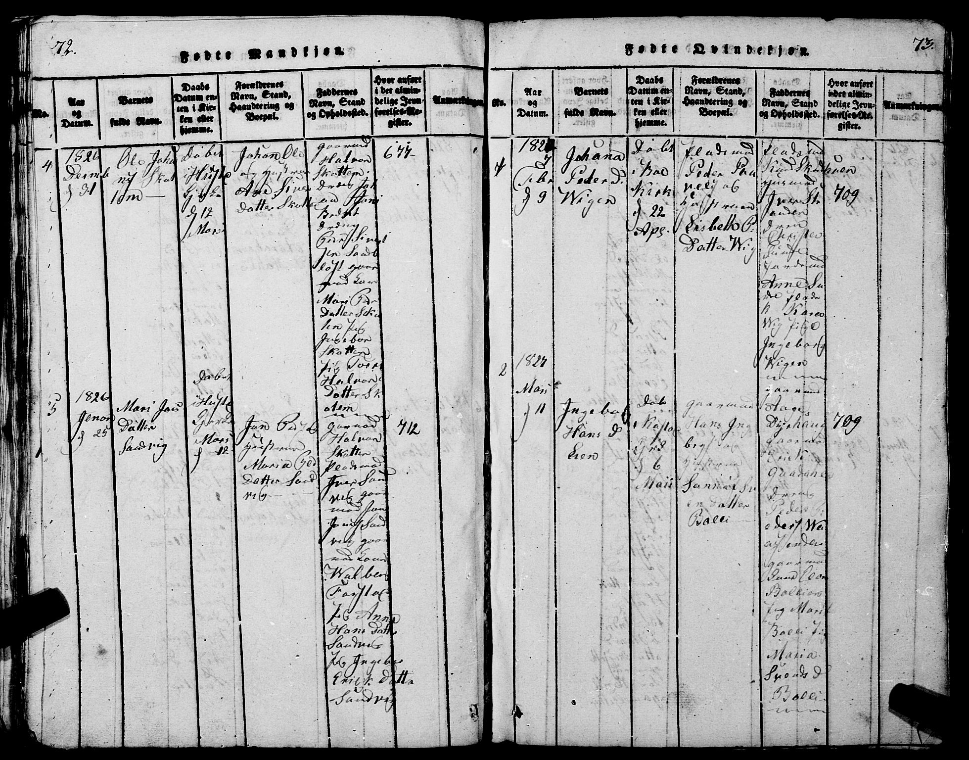 Ministerialprotokoller, klokkerbøker og fødselsregistre - Møre og Romsdal, SAT/A-1454/567/L0781: Parish register (copy) no. 567C01, 1818-1845, p. 72-73