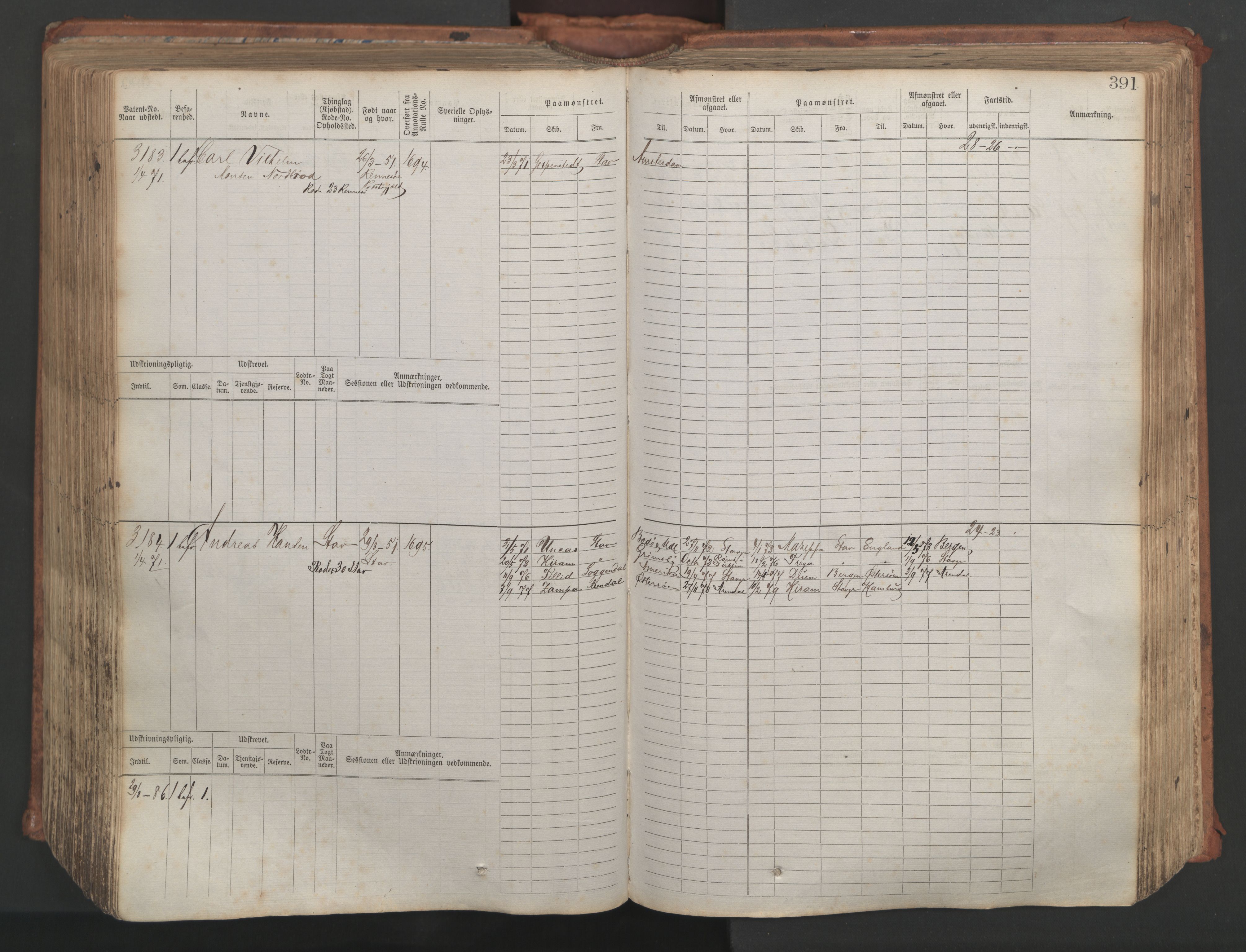 Stavanger sjømannskontor, AV/SAST-A-102006/F/Fb/Fbb/L0007: Sjøfartshovedrulle, patentnr. 2403-3604, 1869-1880, p. 438