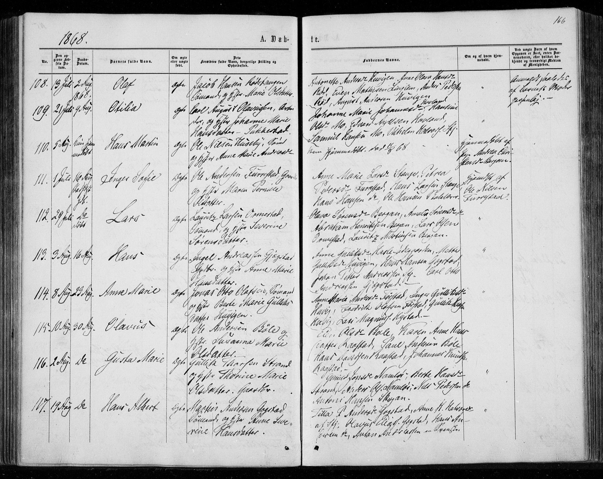 Sandar kirkebøker, SAKO/A-243/F/Fa/L0008: Parish register (official) no. 8, 1862-1871, p. 166