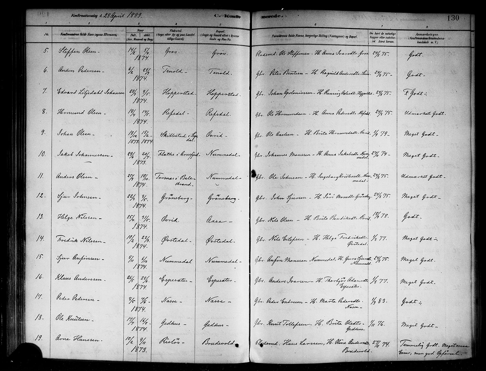 Vik sokneprestembete, AV/SAB-A-81501/H/Haa/Haab/L0001: Parish register (official) no. B 1, 1878-1890, p. 130