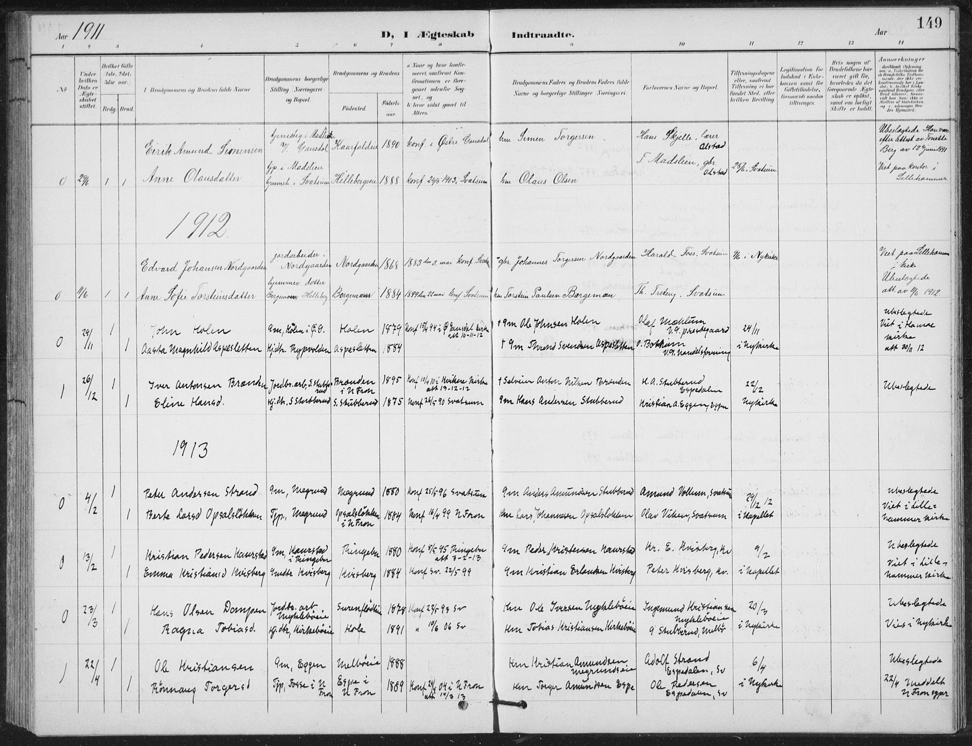Vestre Gausdal prestekontor, SAH/PREST-094/H/Ha/Hab/L0004: Parish register (copy) no. 4, 1898-1939, p. 149