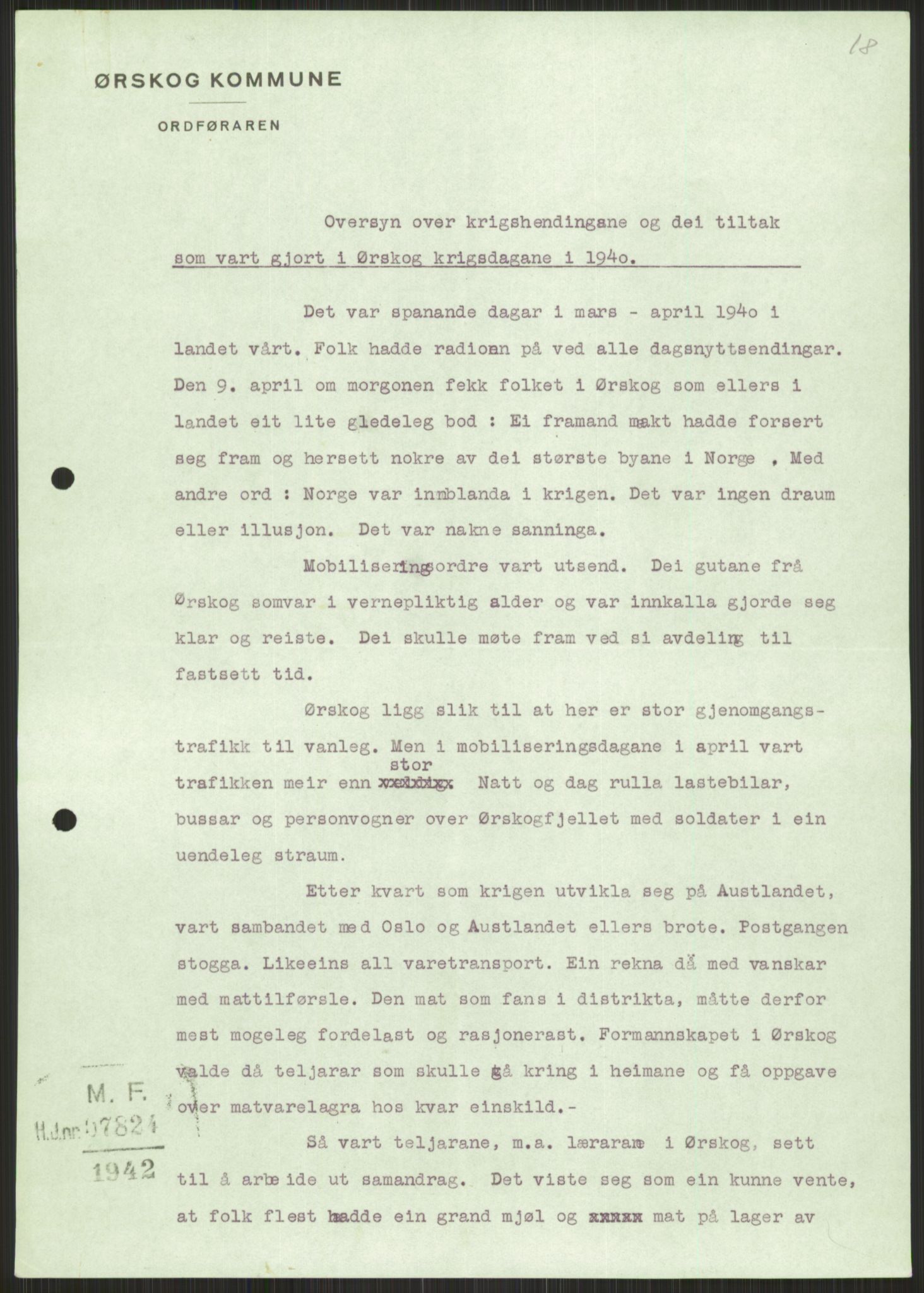 Forsvaret, Forsvarets krigshistoriske avdeling, AV/RA-RAFA-2017/Y/Ya/L0015: II-C-11-31 - Fylkesmenn.  Rapporter om krigsbegivenhetene 1940., 1940, p. 848