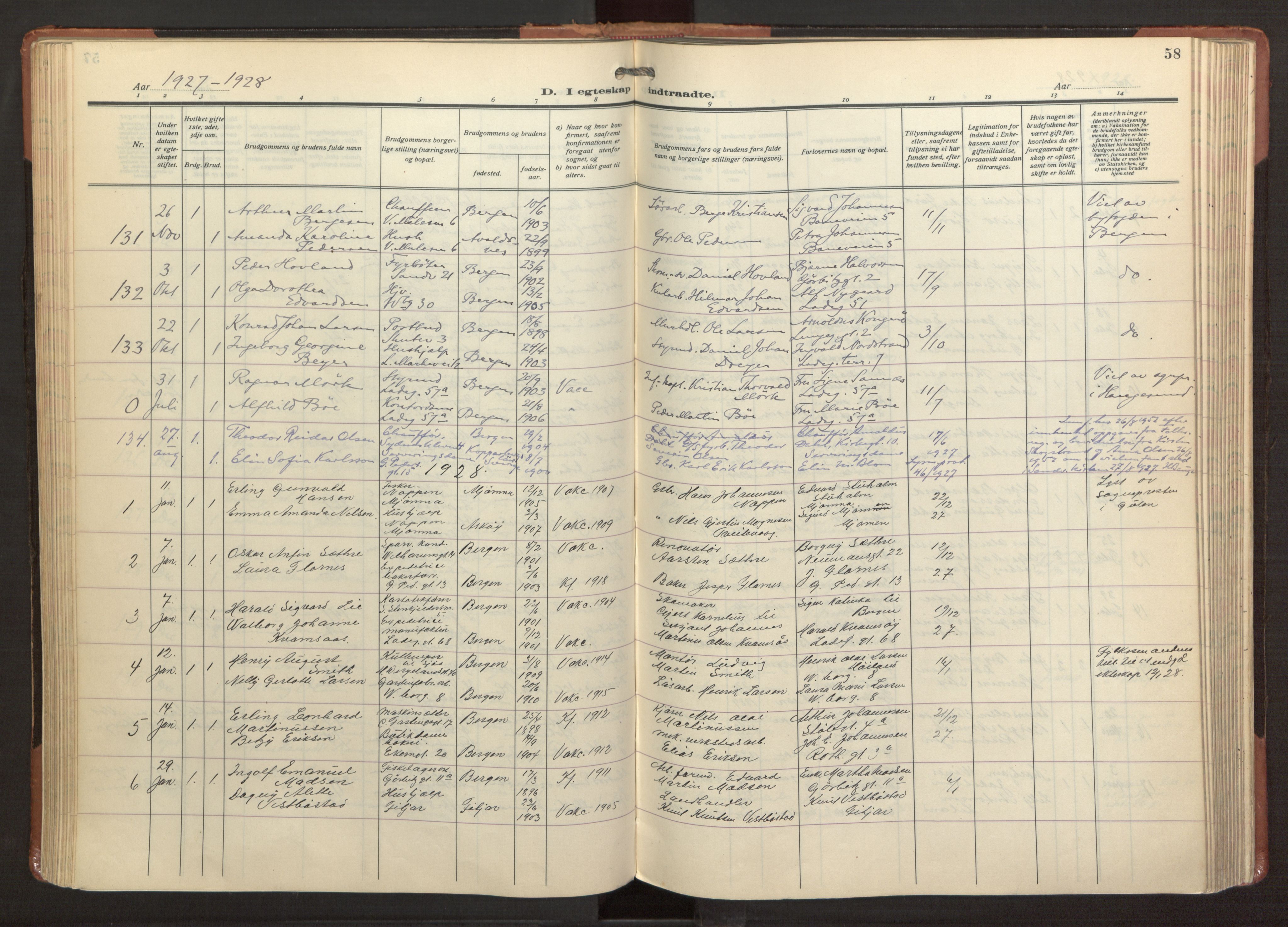 Sandviken Sokneprestembete, SAB/A-77601/H/Ha/L0016: Parish register (official) no. D 3, 1923-1940, p. 58