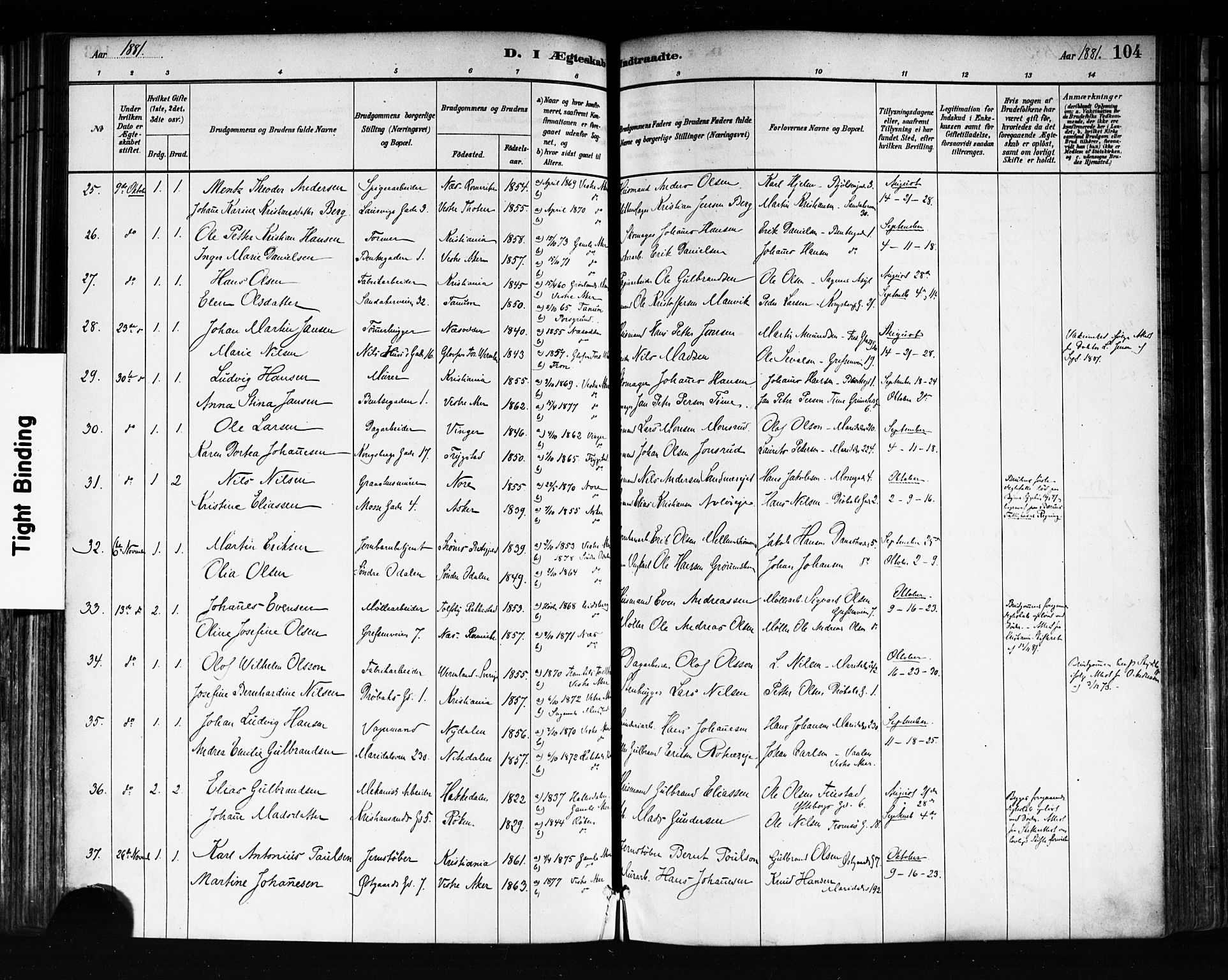 Sagene prestekontor Kirkebøker, SAO/A-10796/F/L0002: Parish register (official) no. 2, 1880-1897, p. 104