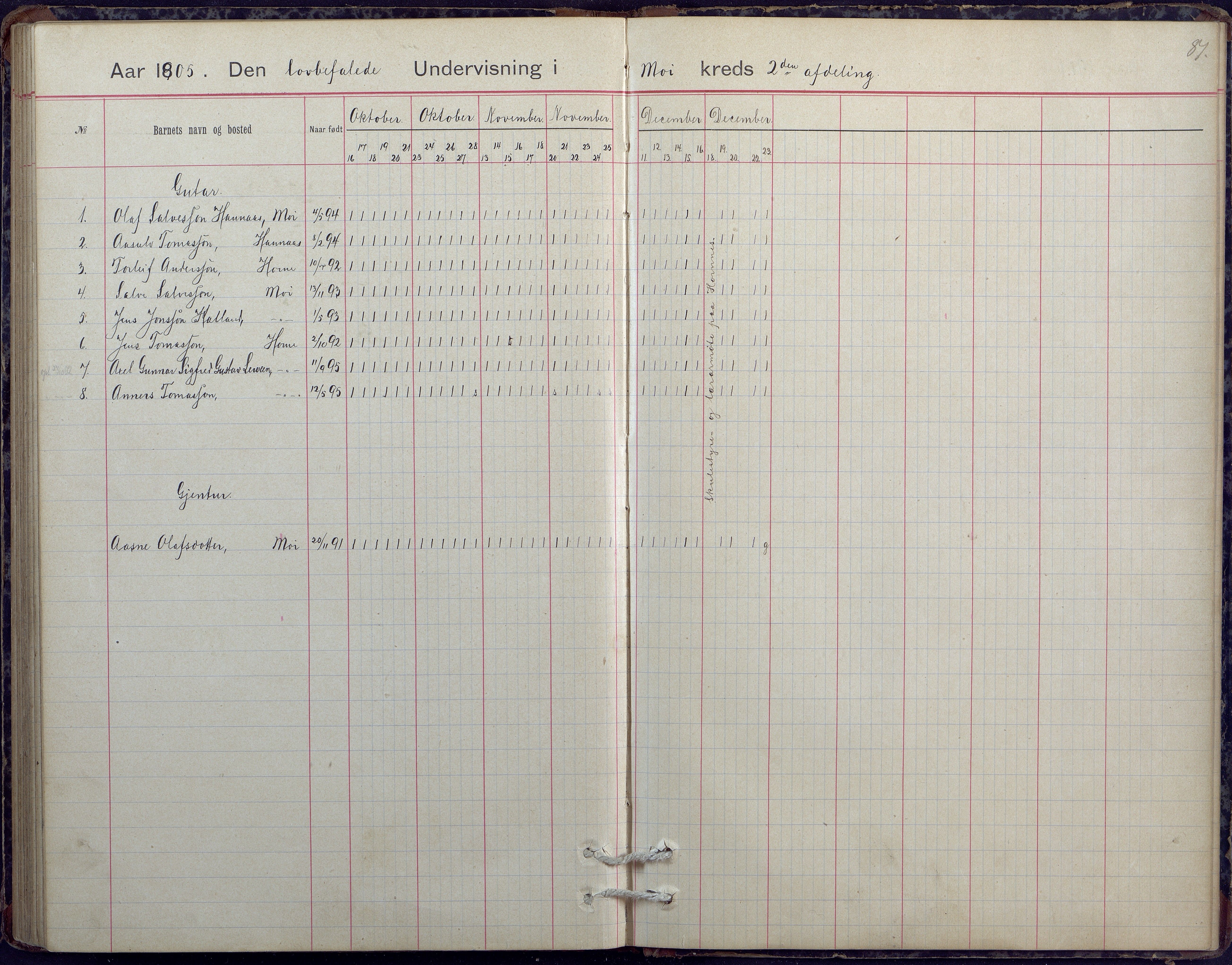 Hornnes kommune, Moi, Moseid, Kjetså skolekretser, AAKS/KA0936-550e/F1/L0005: Dagbok. Moseid, Moi, 1892-1908, p. 81