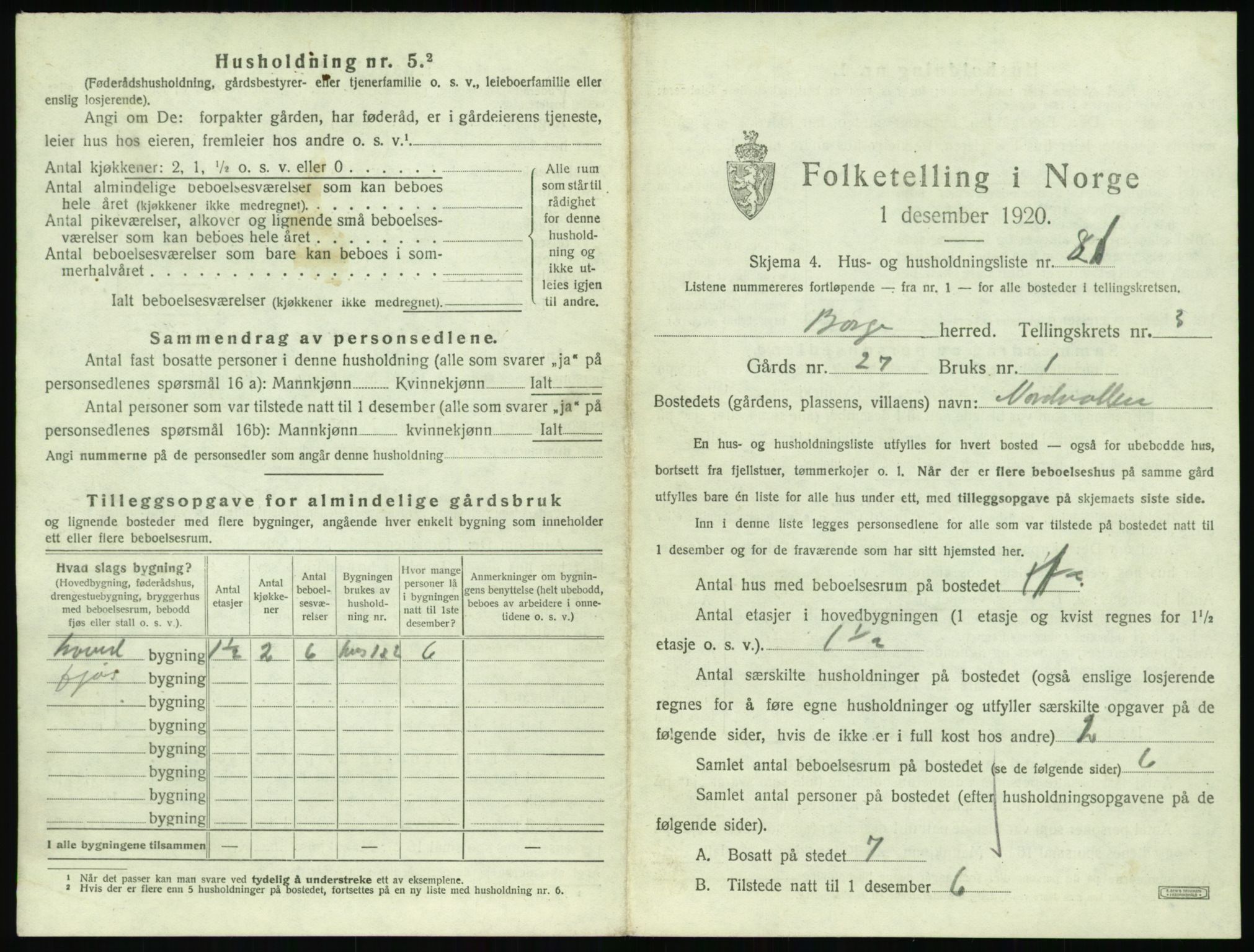 SAT, 1920 census for Borge, 1920, p. 439