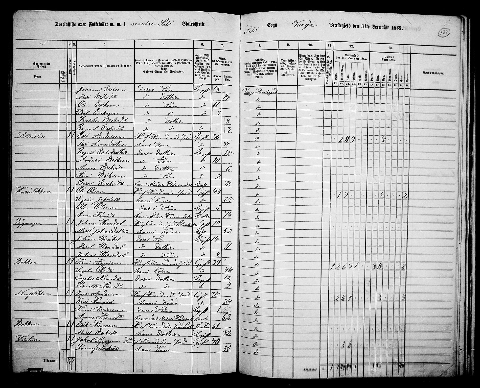 RA, 1865 census for Vågå, 1865, p. 289