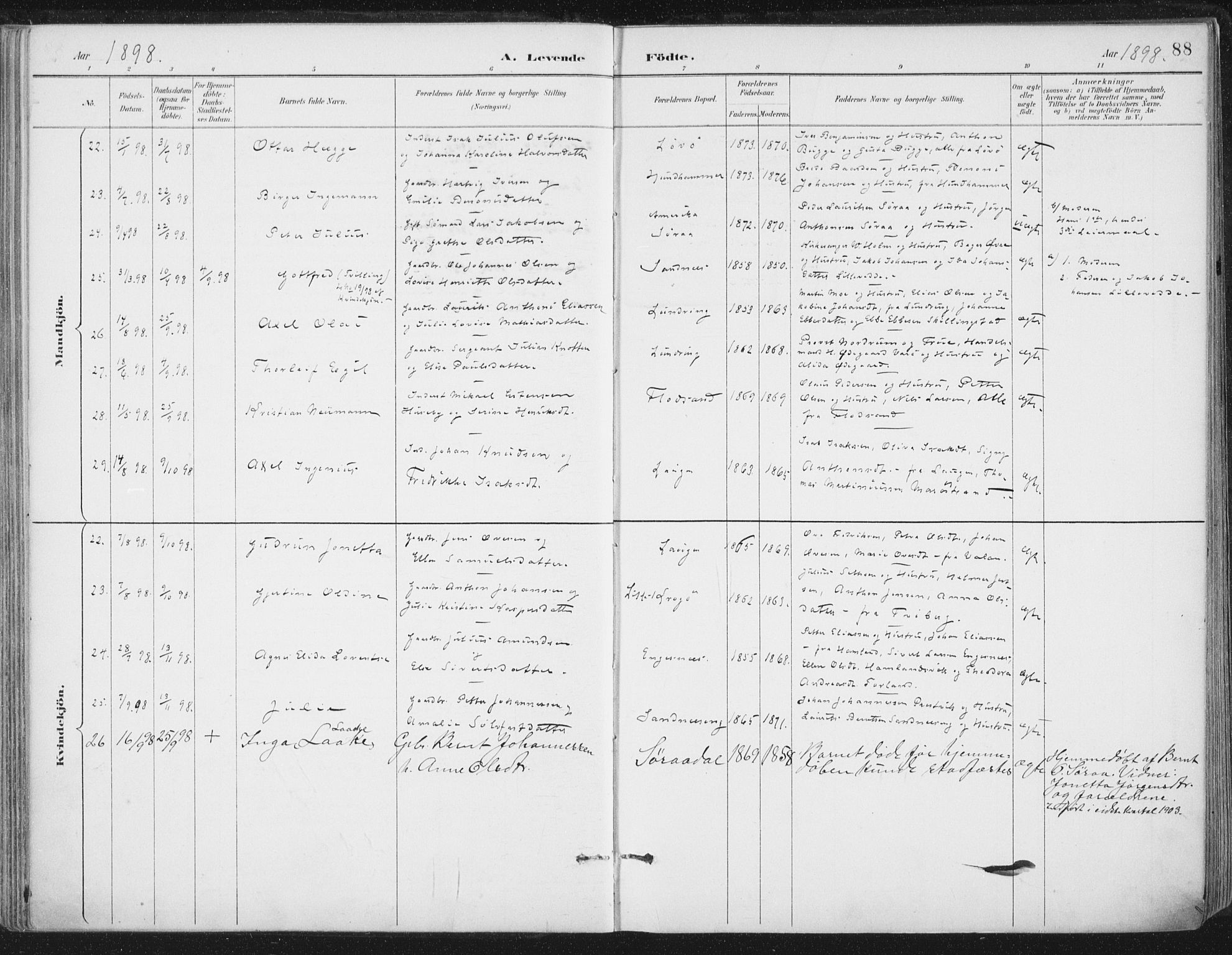 Ministerialprotokoller, klokkerbøker og fødselsregistre - Nord-Trøndelag, AV/SAT-A-1458/784/L0673: Parish register (official) no. 784A08, 1888-1899, p. 88