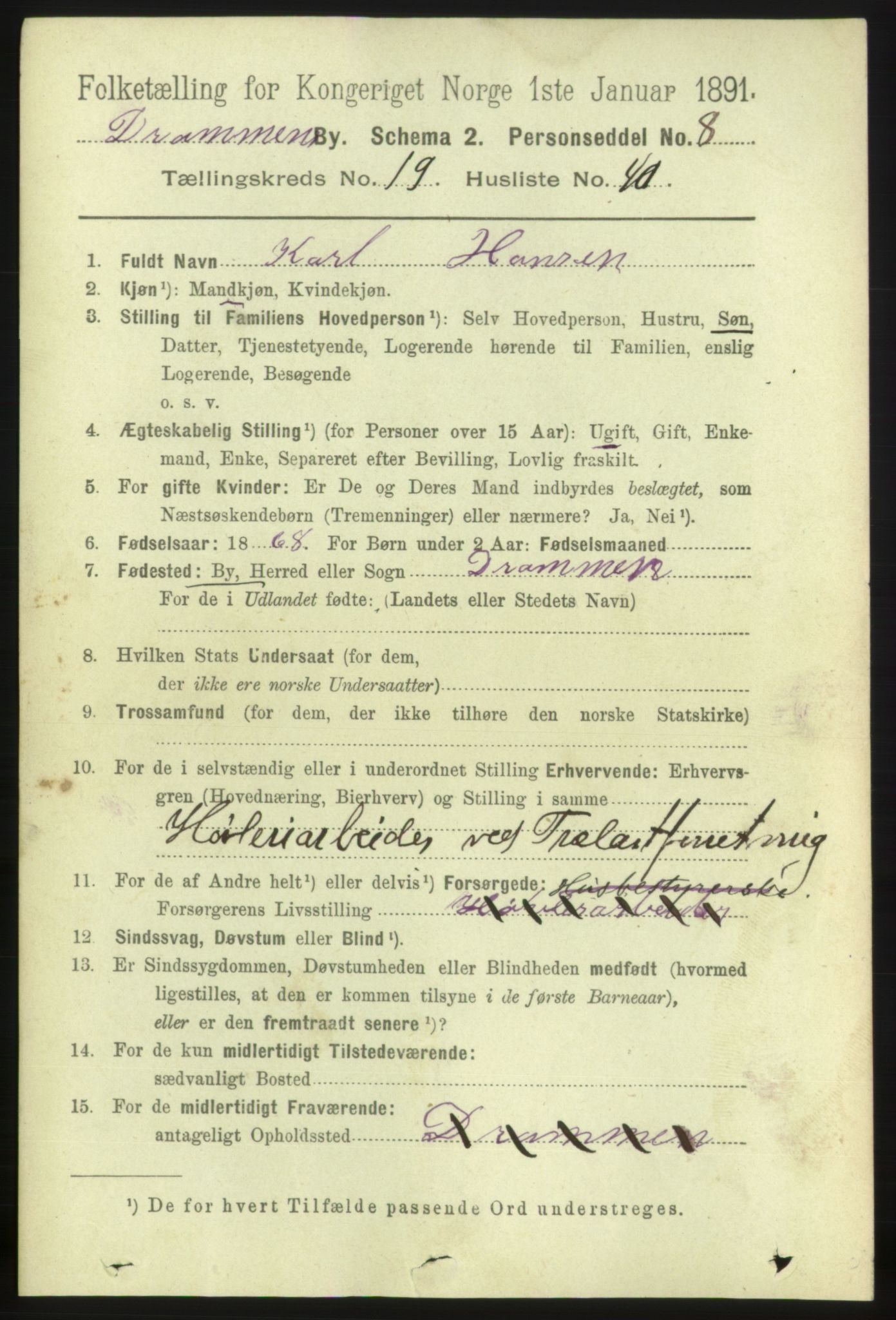 RA, 1891 census for 0602 Drammen, 1891, p. 12499