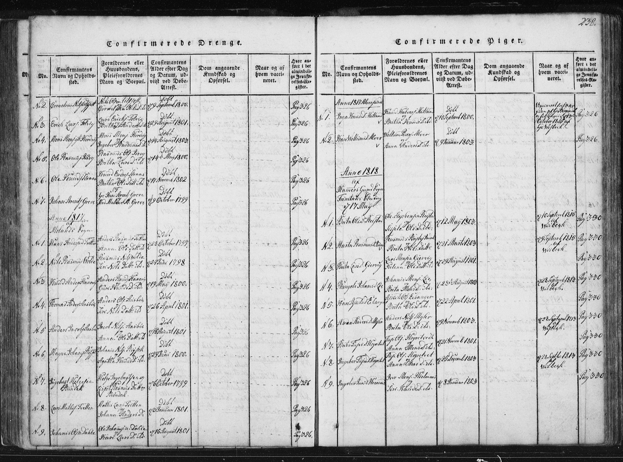 Hamre sokneprestembete, AV/SAB-A-75501/H/Ha/Haa/Haaa/L0010: Parish register (official) no. A 10, 1816-1826, p. 238