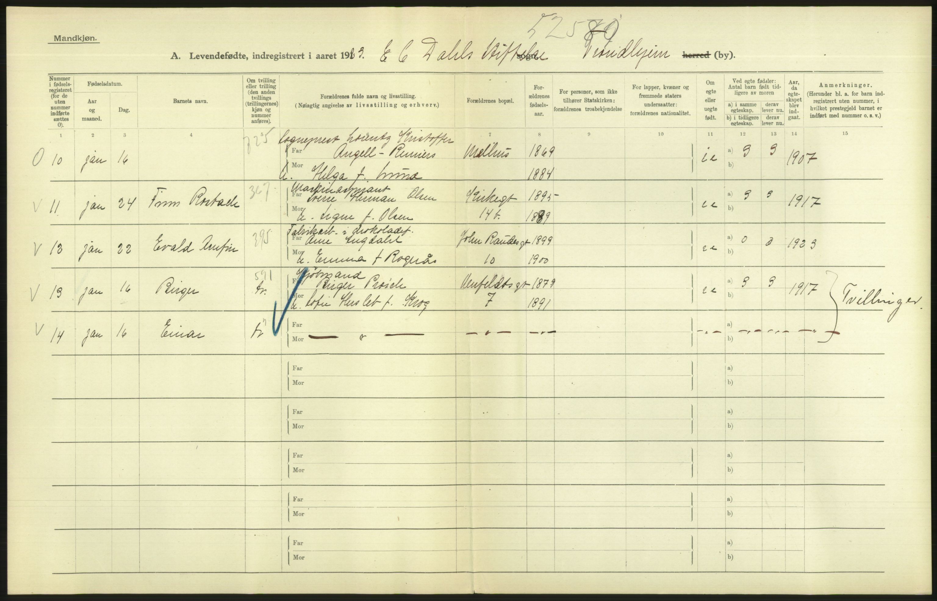 Statistisk sentralbyrå, Sosiodemografiske emner, Befolkning, AV/RA-S-2228/D/Df/Dfc/Dfcc/L0038: Trondheim: Levendefødte menn og kvinner, gifte, døde, dødfødte., 1923, p. 6