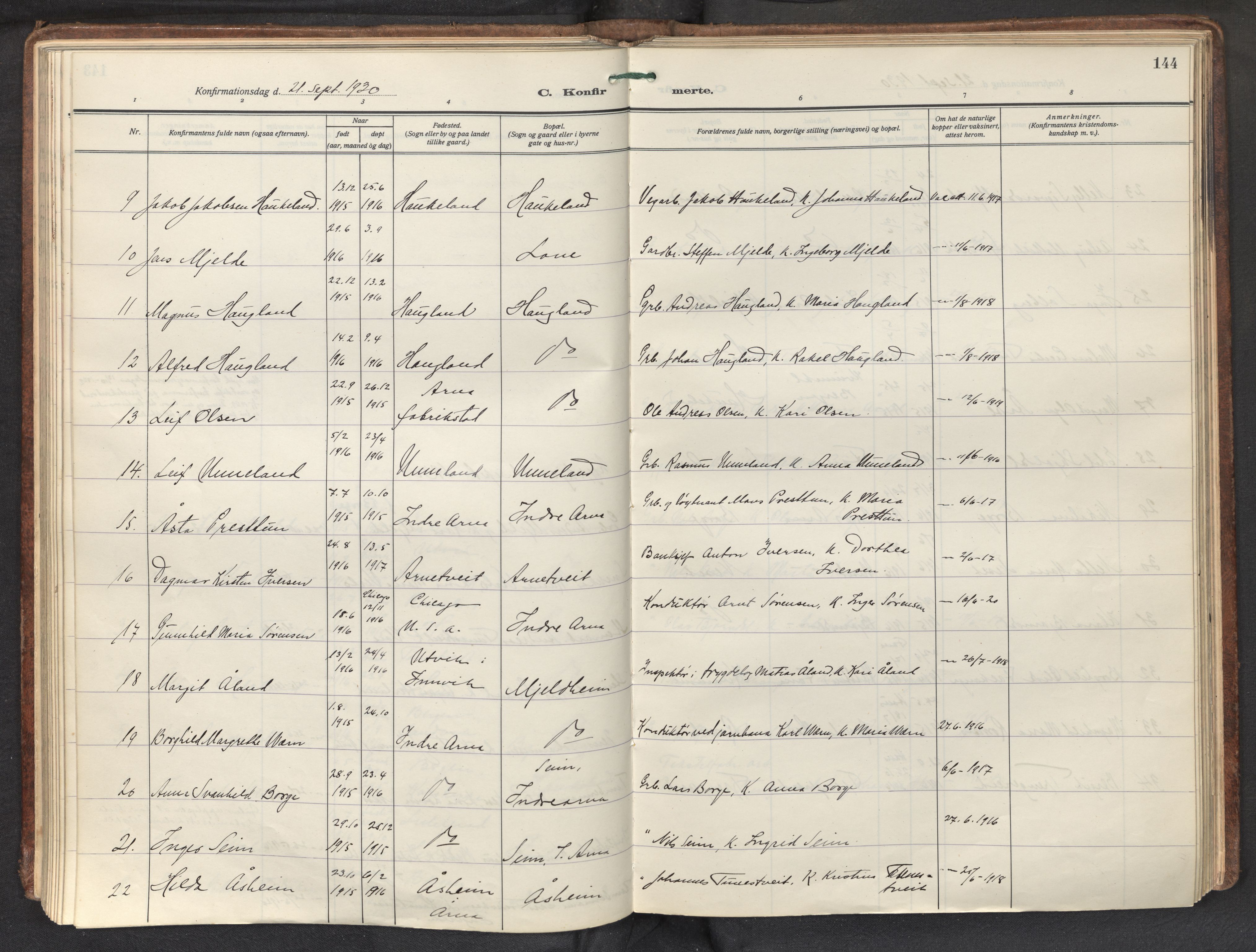 Haus sokneprestembete, AV/SAB-A-75601/H/Haa: Parish register (official) no. D 4, 1925-1939, p. 144
