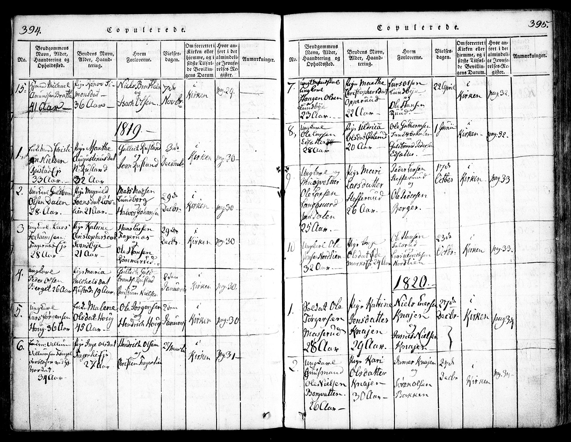 Hurdal prestekontor Kirkebøker, AV/SAO-A-10889/F/Fa/L0003: Parish register (official) no. I 3, 1815-1828, p. 394-395