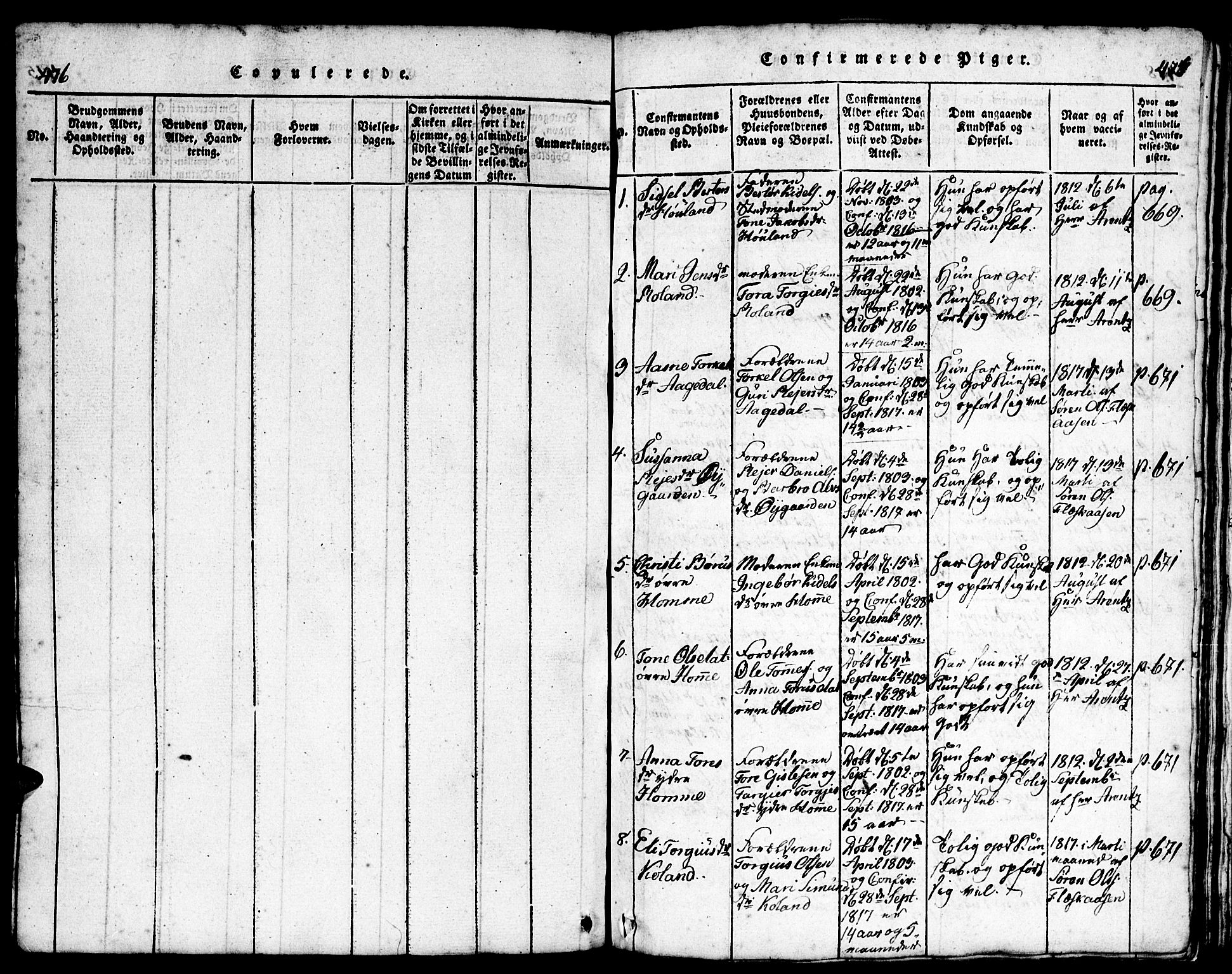 Bjelland sokneprestkontor, AV/SAK-1111-0005/F/Fb/Fba/L0003: Parish register (copy) no. B 3, 1816-1870, p. 476-477