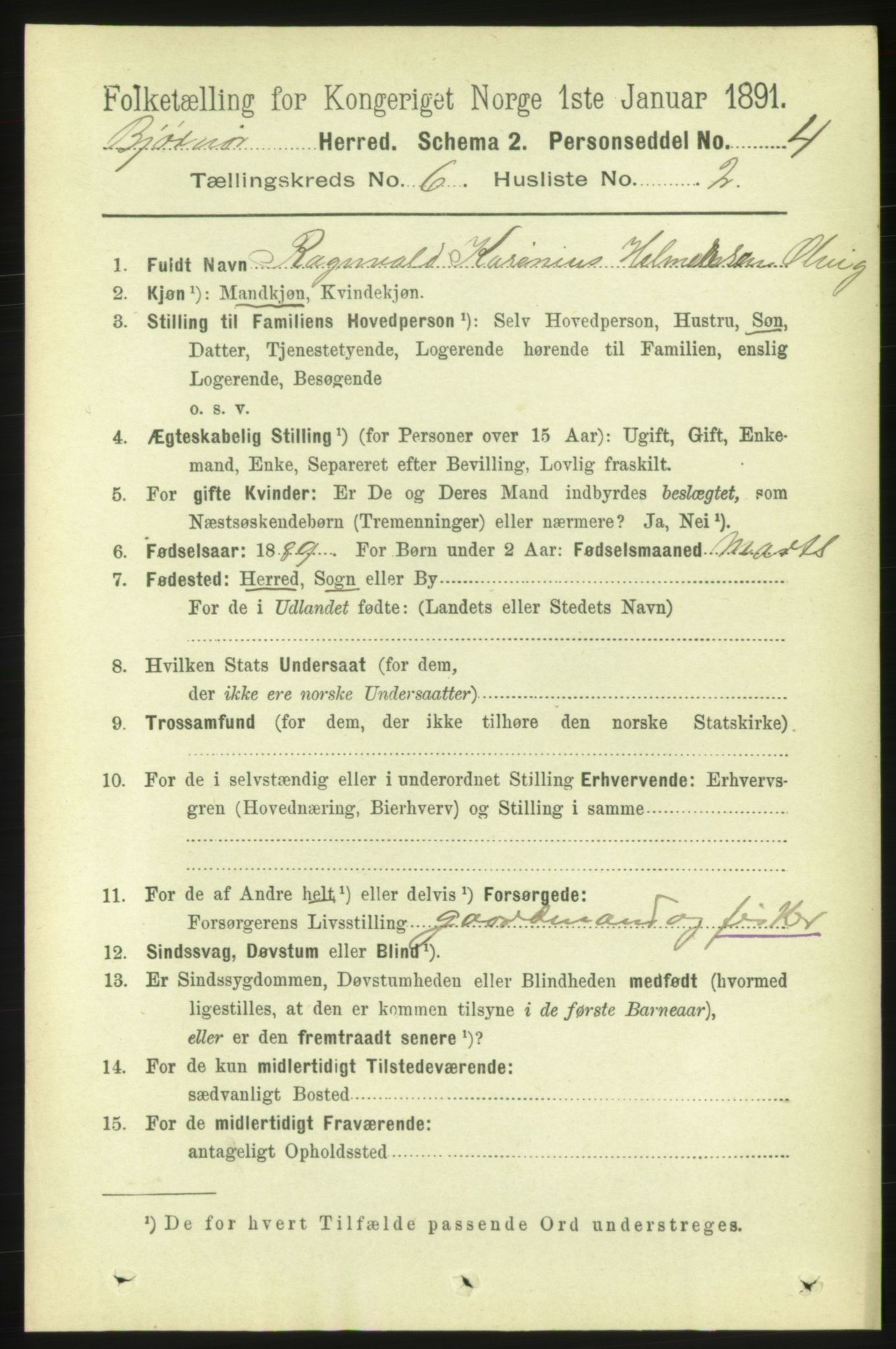 RA, 1891 census for 1632 Bjørnør, 1891, p. 2592