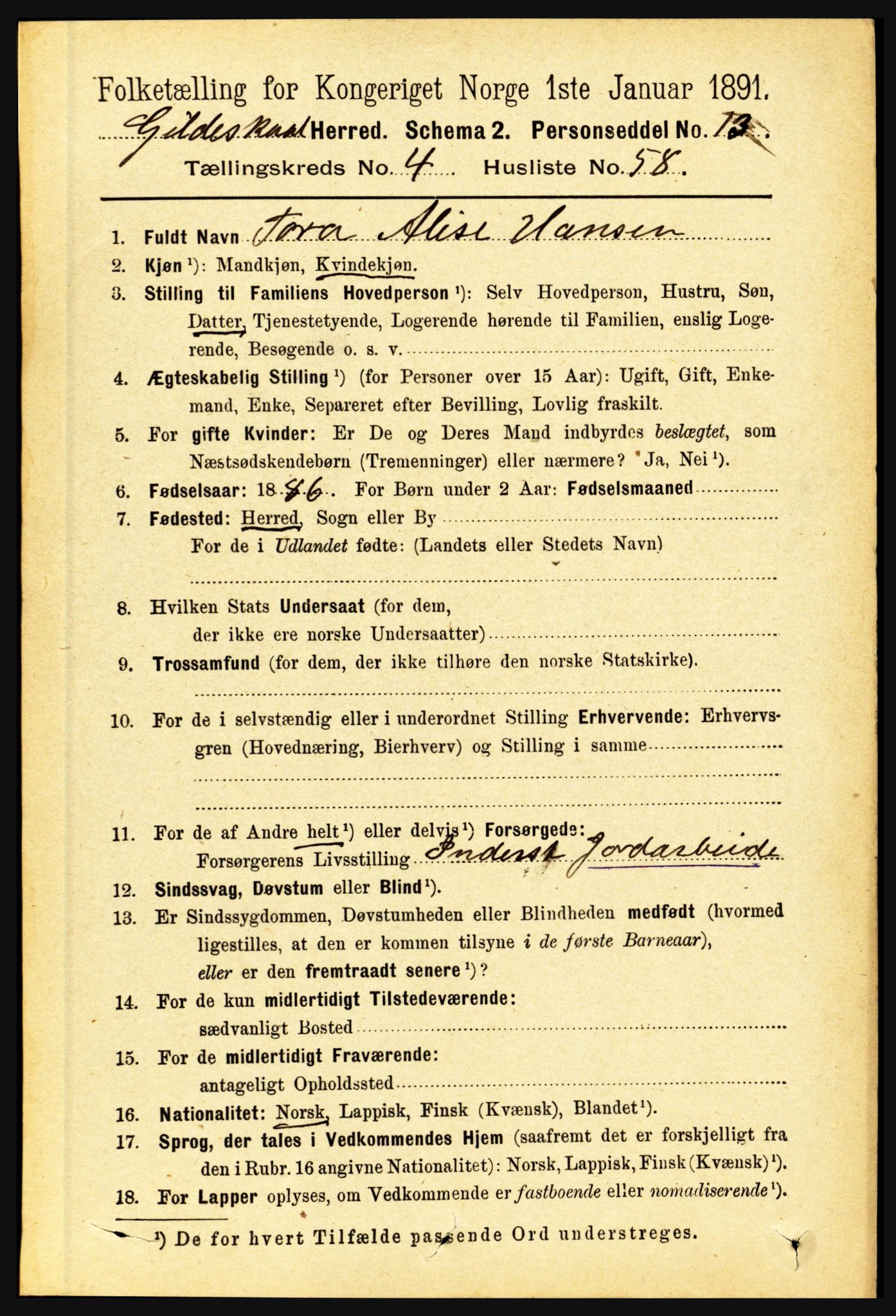 RA, 1891 census for 1838 Gildeskål, 1891, p. 1427