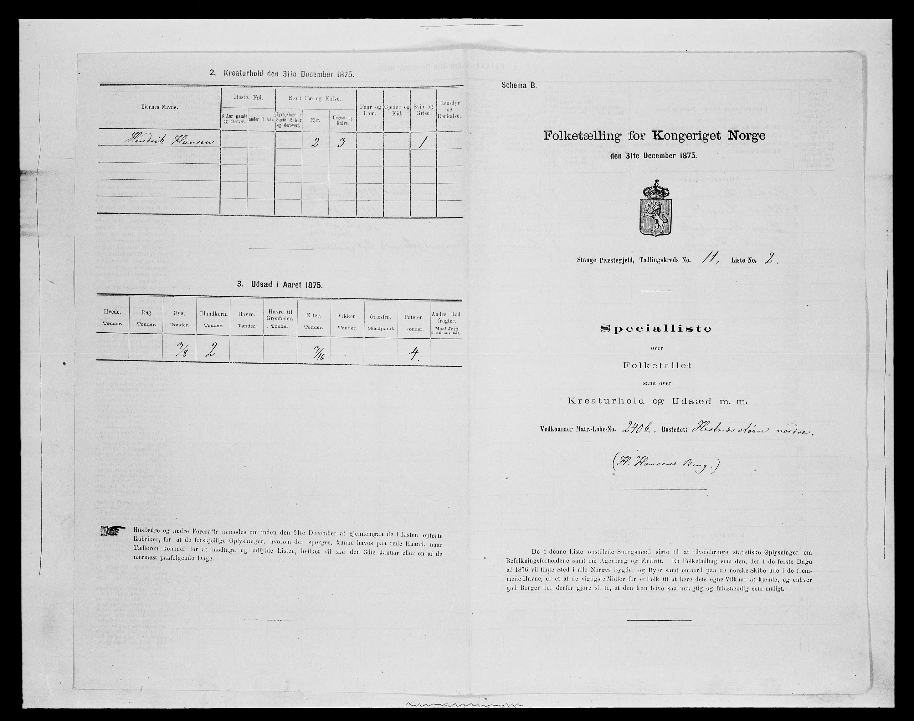 SAH, 1875 census for 0417P Stange, 1875, p. 1823