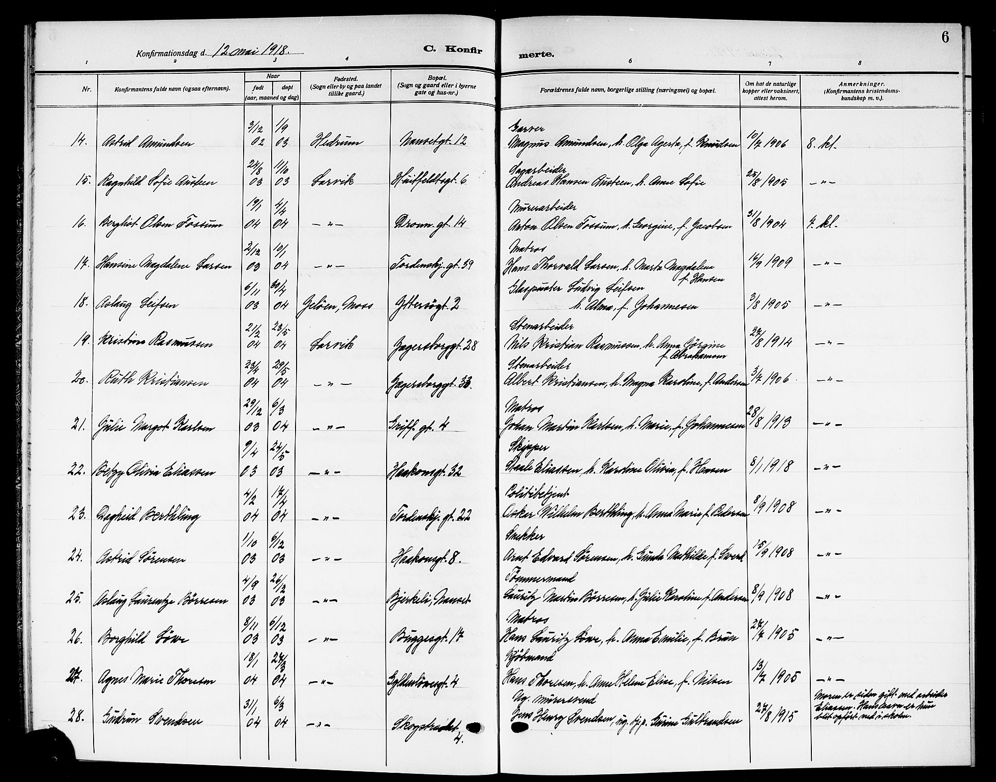 Larvik kirkebøker, AV/SAKO-A-352/G/Ga/L0009: Parish register (copy) no. I 9, 1918-1923, p. 6