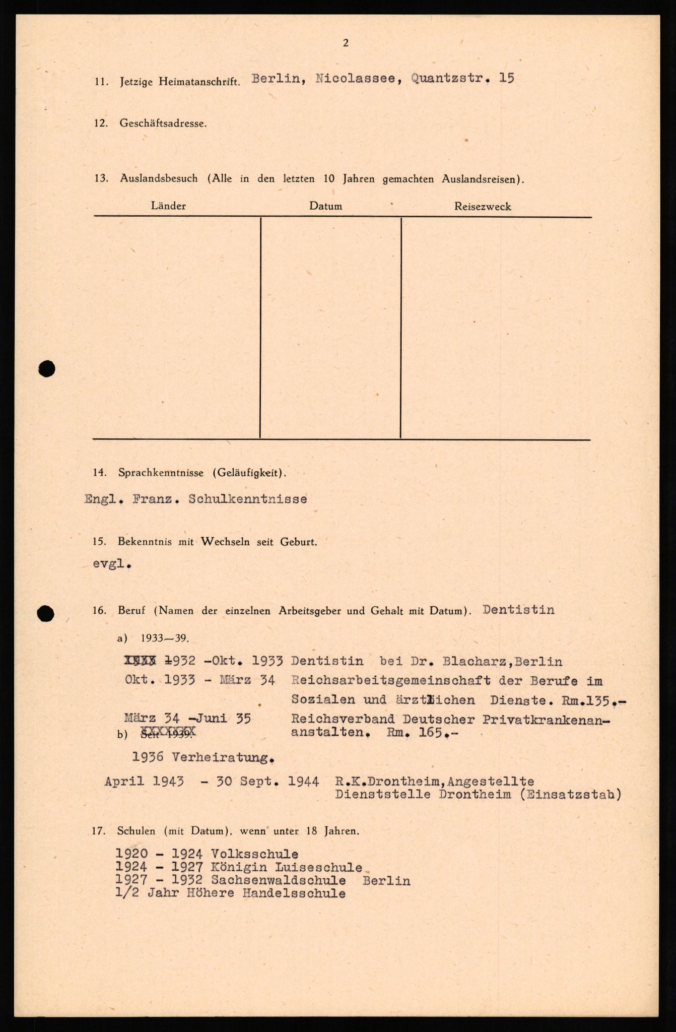 Forsvaret, Forsvarets overkommando II, AV/RA-RAFA-3915/D/Db/L0037: CI Questionaires. Tyske okkupasjonsstyrker i Norge. Tyskere., 1945-1946, p. 82