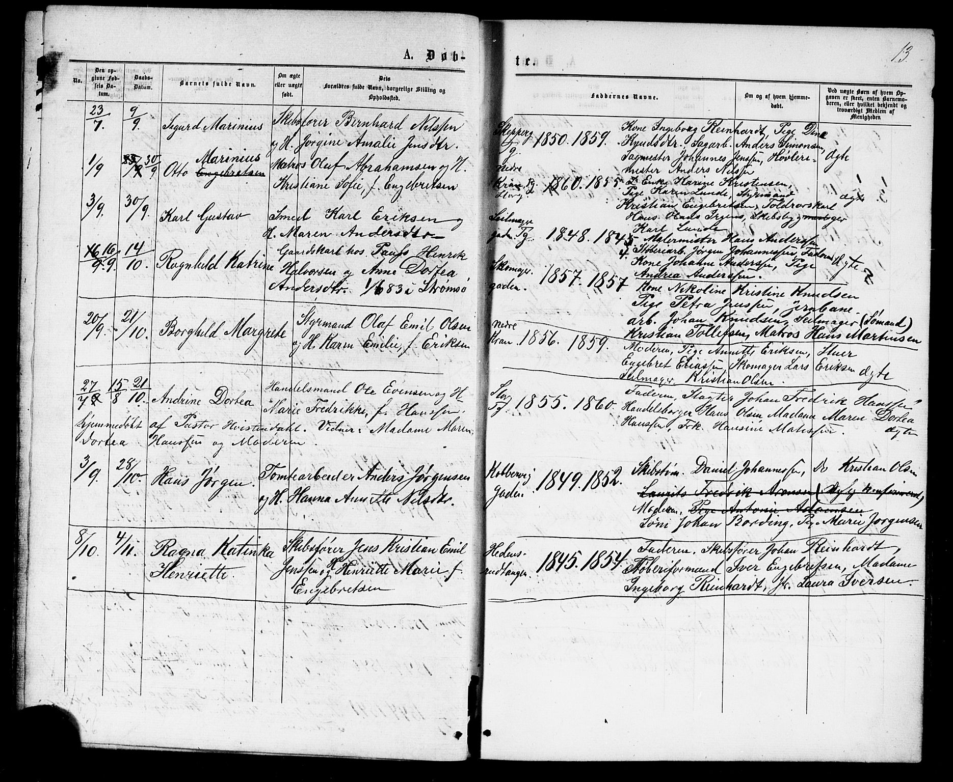 Strømsø kirkebøker, AV/SAKO-A-246/G/Ga/L0002: Parish register (copy) no. 2, 1877-1896, p. 13