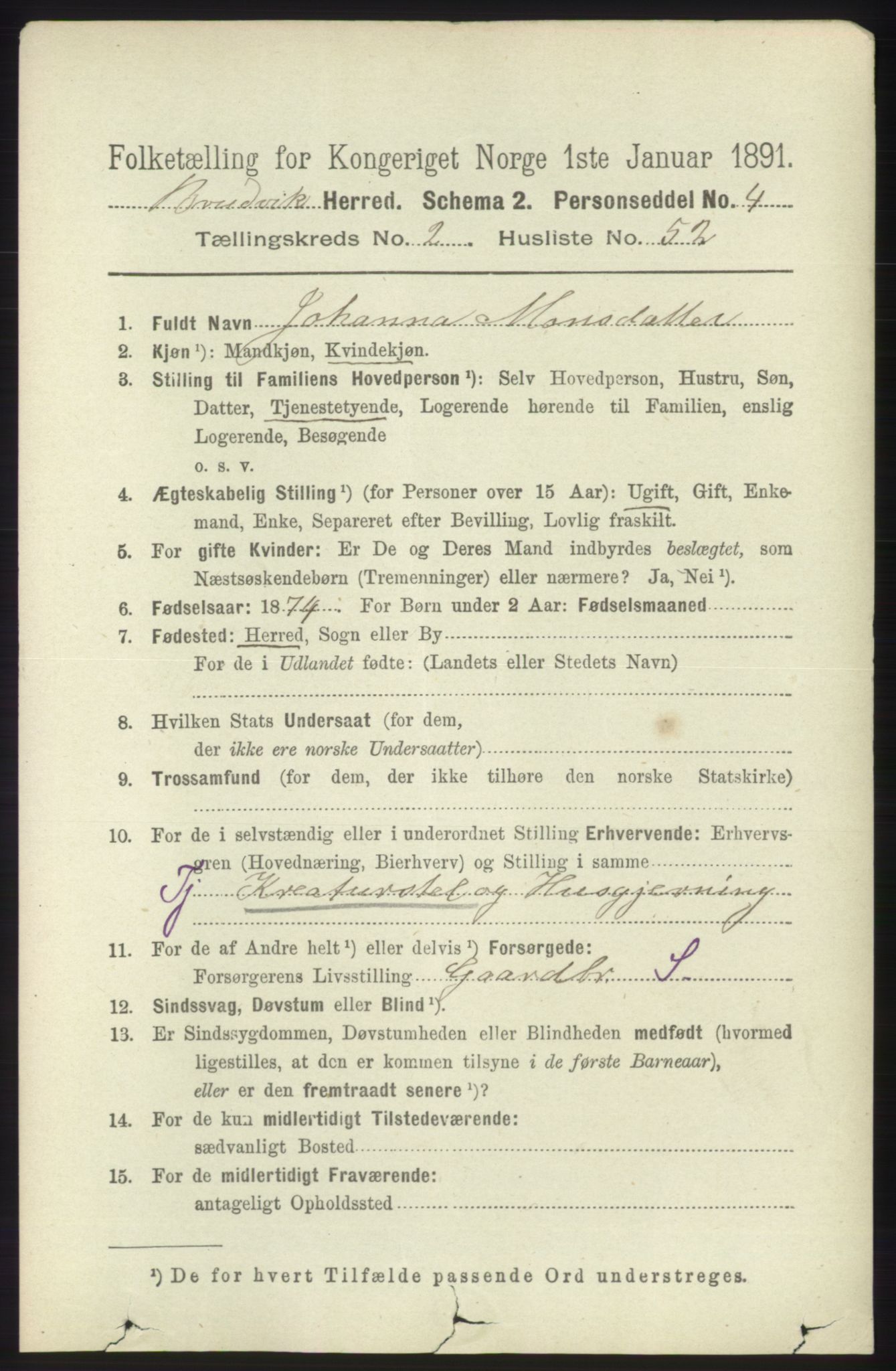 RA, 1891 census for 1251 Bruvik, 1891, p. 786