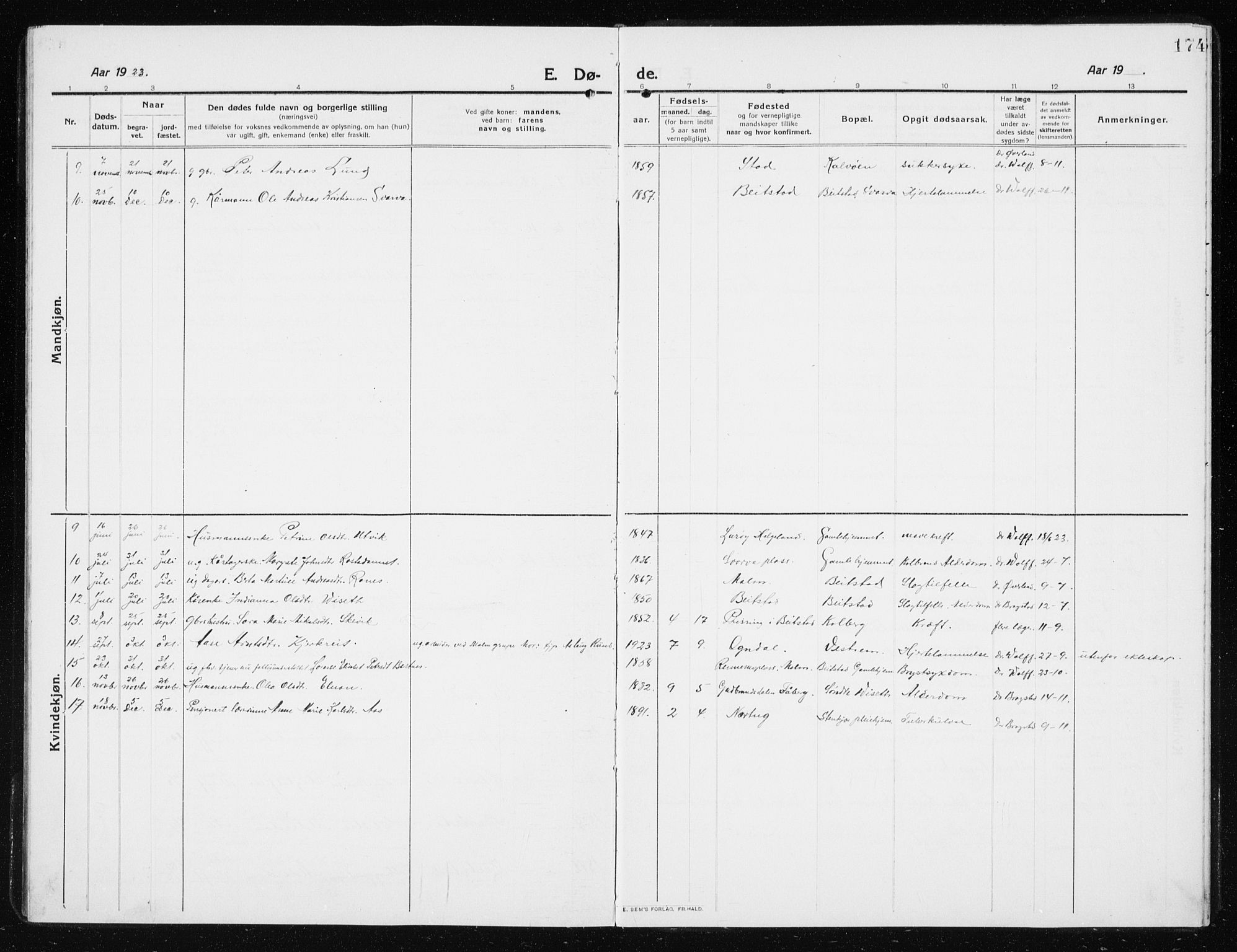 Ministerialprotokoller, klokkerbøker og fødselsregistre - Nord-Trøndelag, SAT/A-1458/741/L0402: Parish register (copy) no. 741C03, 1911-1926, p. 174