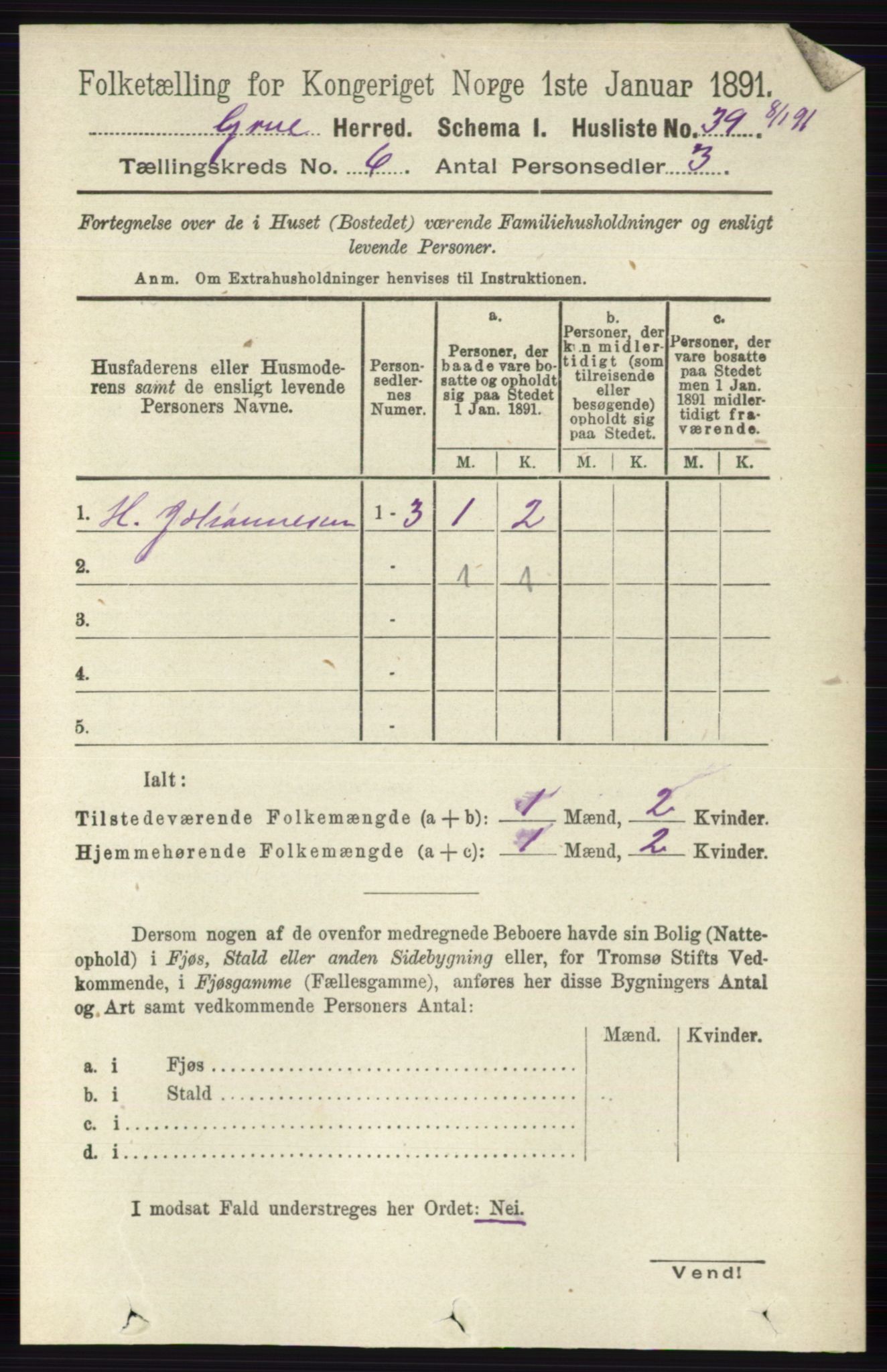 RA, 1891 census for 0423 Grue, 1891, p. 3226