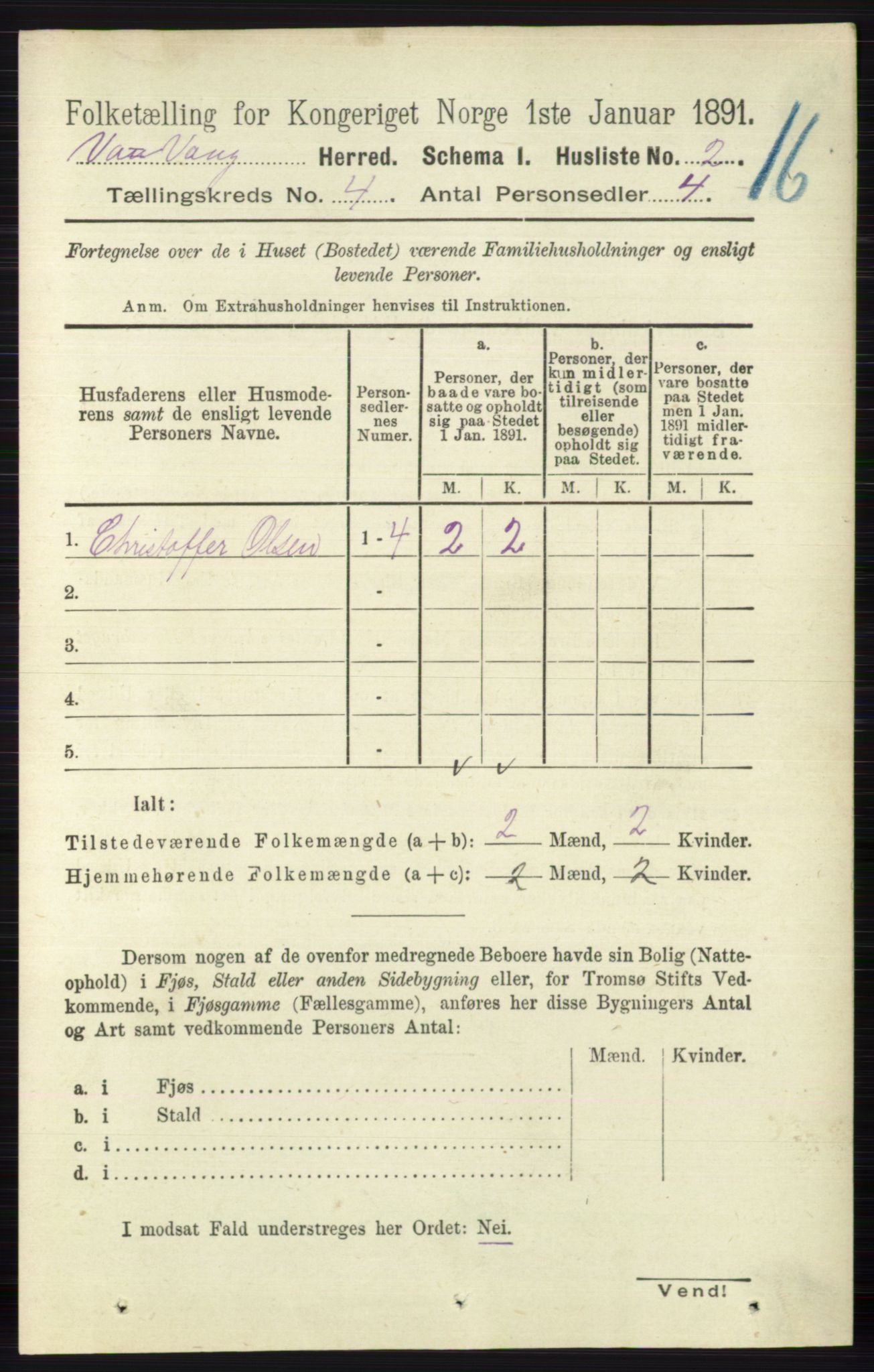 RA, 1891 census for 0545 Vang, 1891, p. 876