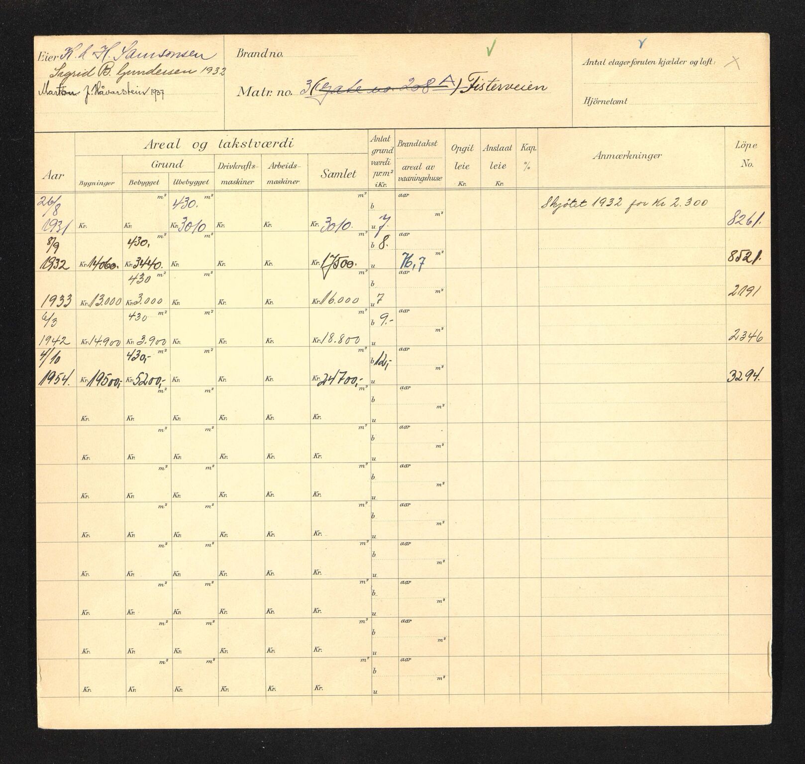 Stavanger kommune. Skattetakstvesenet, BYST/A-0440/F/Fa/Faa/L0013/0008: Skattetakstkort / Fisterveien 3 - Fjellsmauet - Fjøløyveien 6