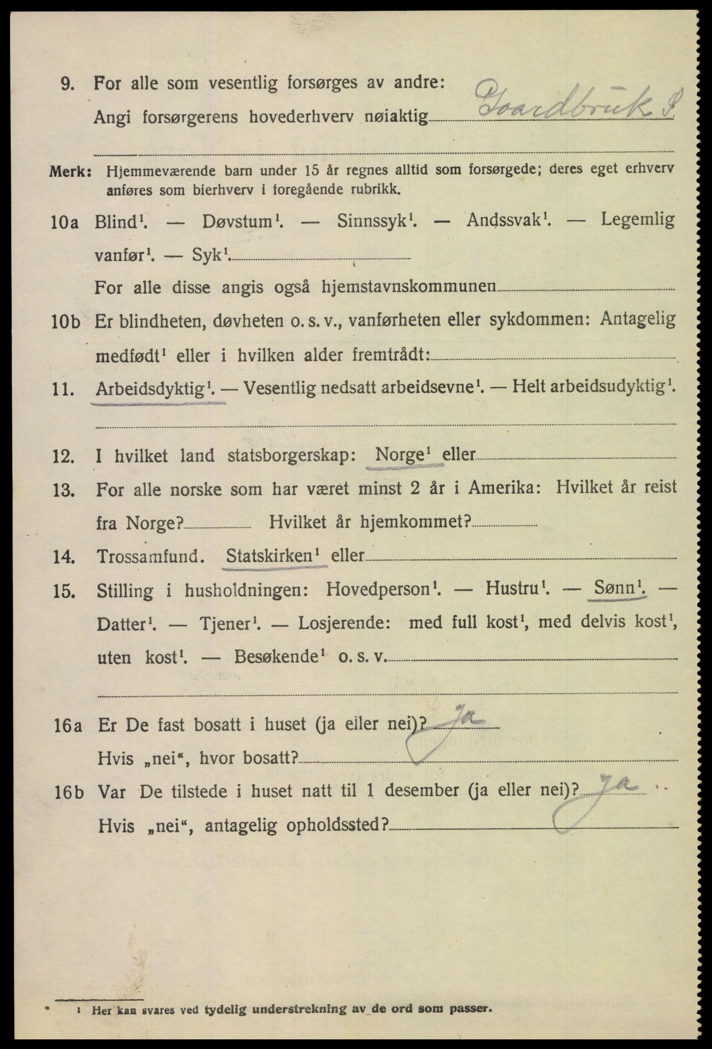 SAK, 1920 census for Fjotland, 1920, p. 1201