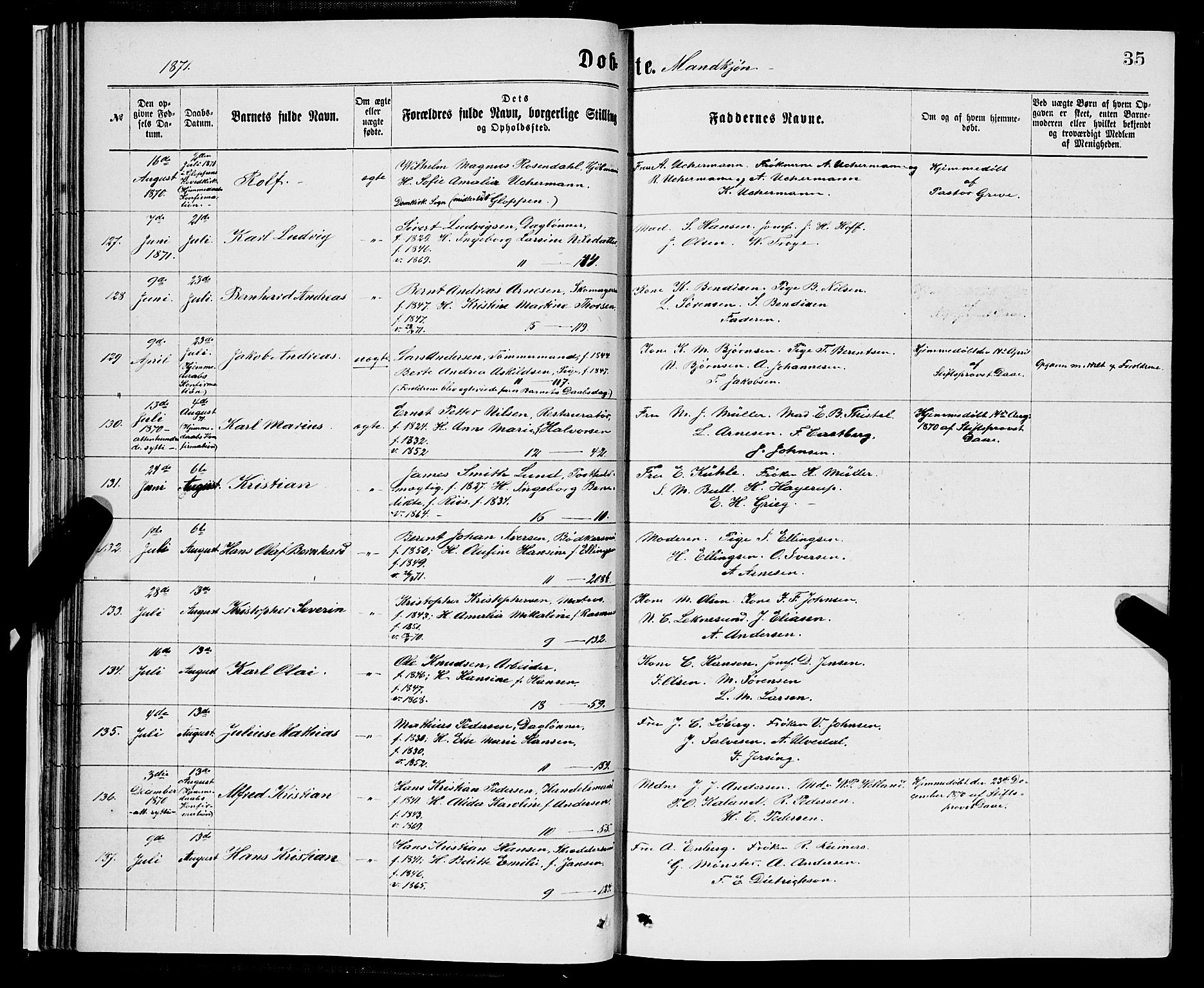 Domkirken sokneprestembete, SAB/A-74801/H/Hab/L0013: Parish register (copy) no. B 6, 1869-1876, p. 35
