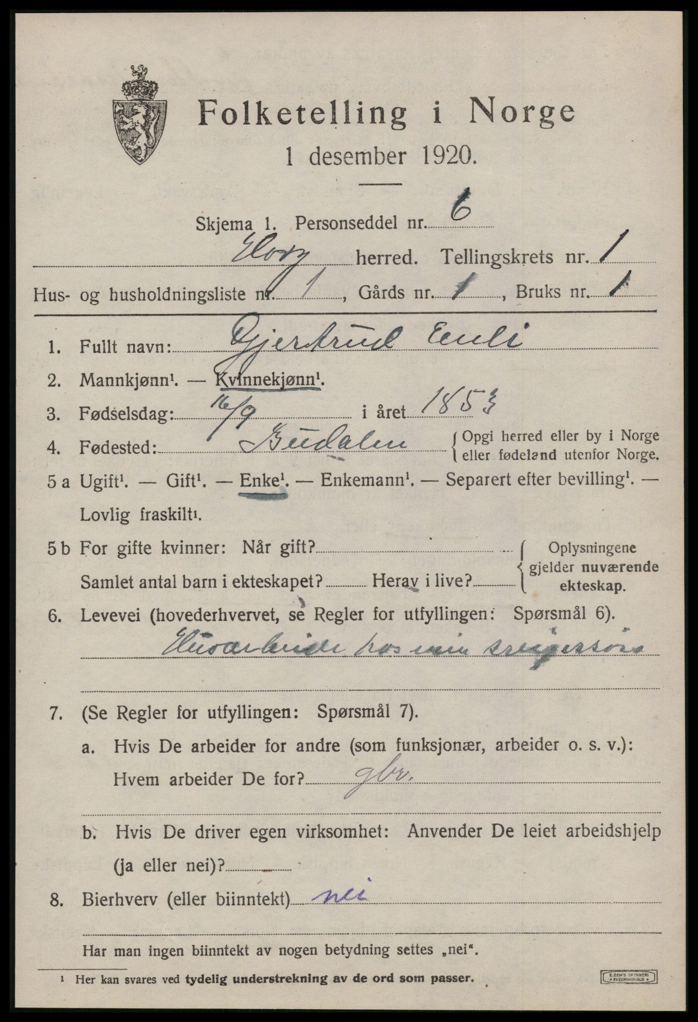 SAT, 1920 census for Horg, 1920, p. 870