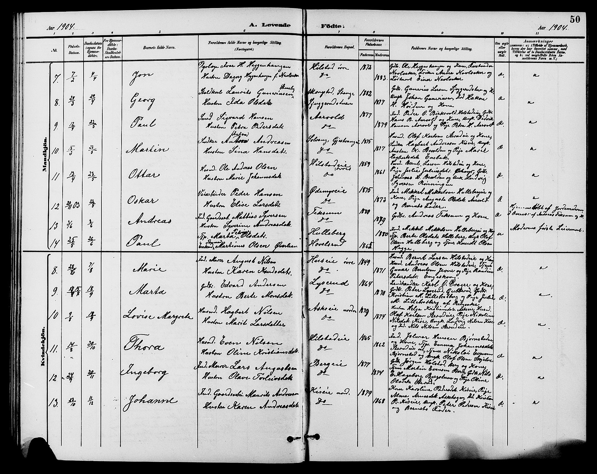 Nes prestekontor, Hedmark, AV/SAH-PREST-020/L/La/L0007: Parish register (copy) no. 7, 1892-1912, p. 50