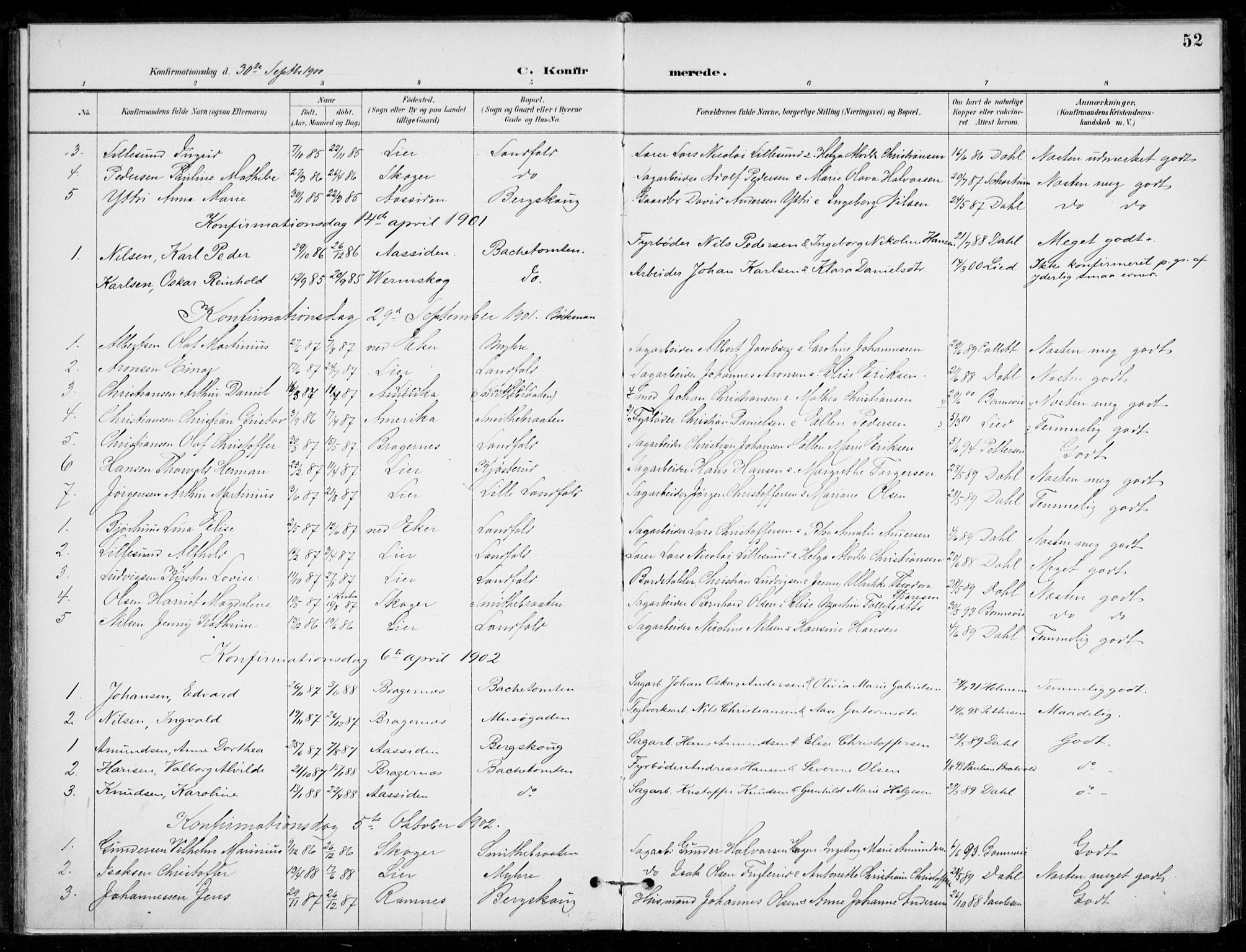Åssiden kirkebøker, AV/SAKO-A-251/F/Fa/L0002: Parish register (official) no. 2, 1896-1916, p. 52