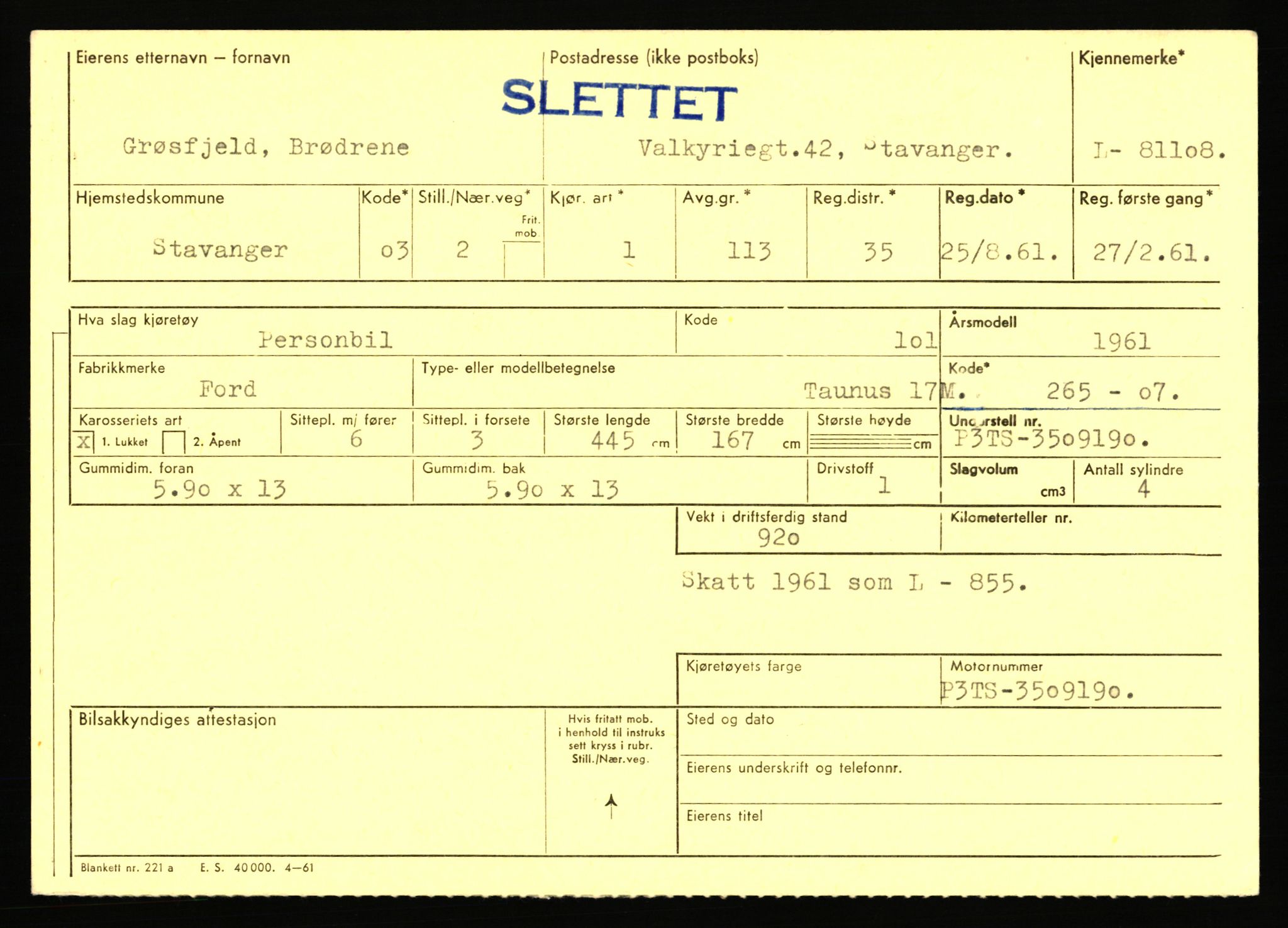 Stavanger trafikkstasjon, AV/SAST-A-101942/0/F/L0071: L-80500 - L-82199, 1930-1971, p. 1085