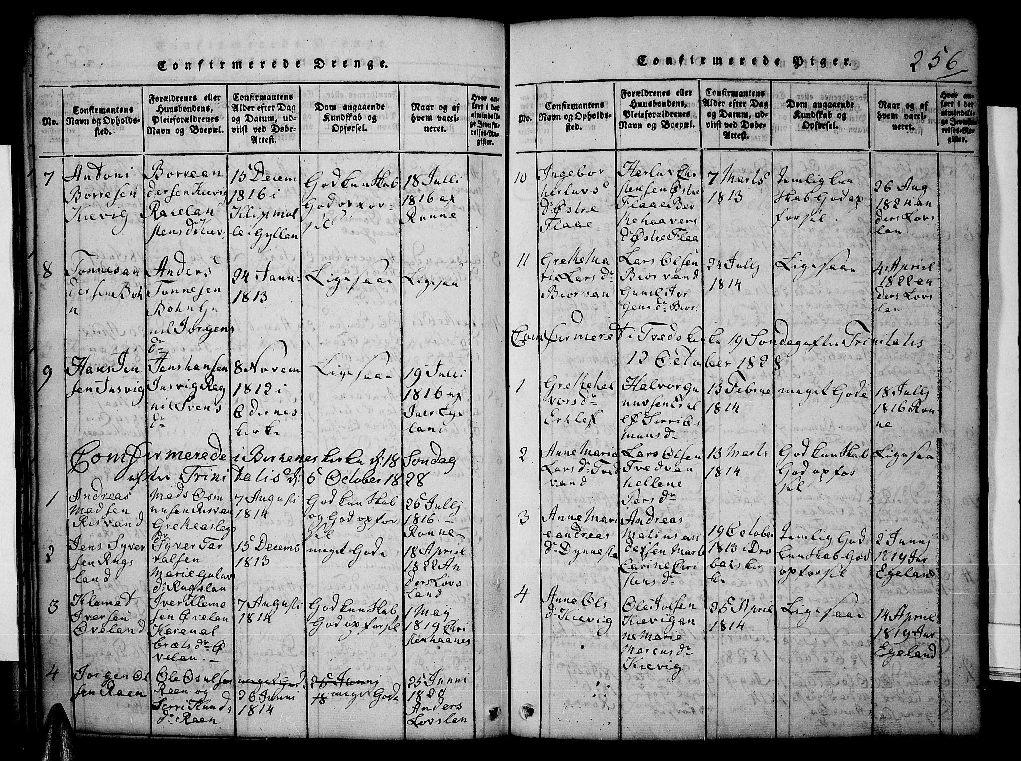 Tveit sokneprestkontor, AV/SAK-1111-0043/F/Fb/L0001: Parish register (copy) no. B 1, 1820-1834, p. 256