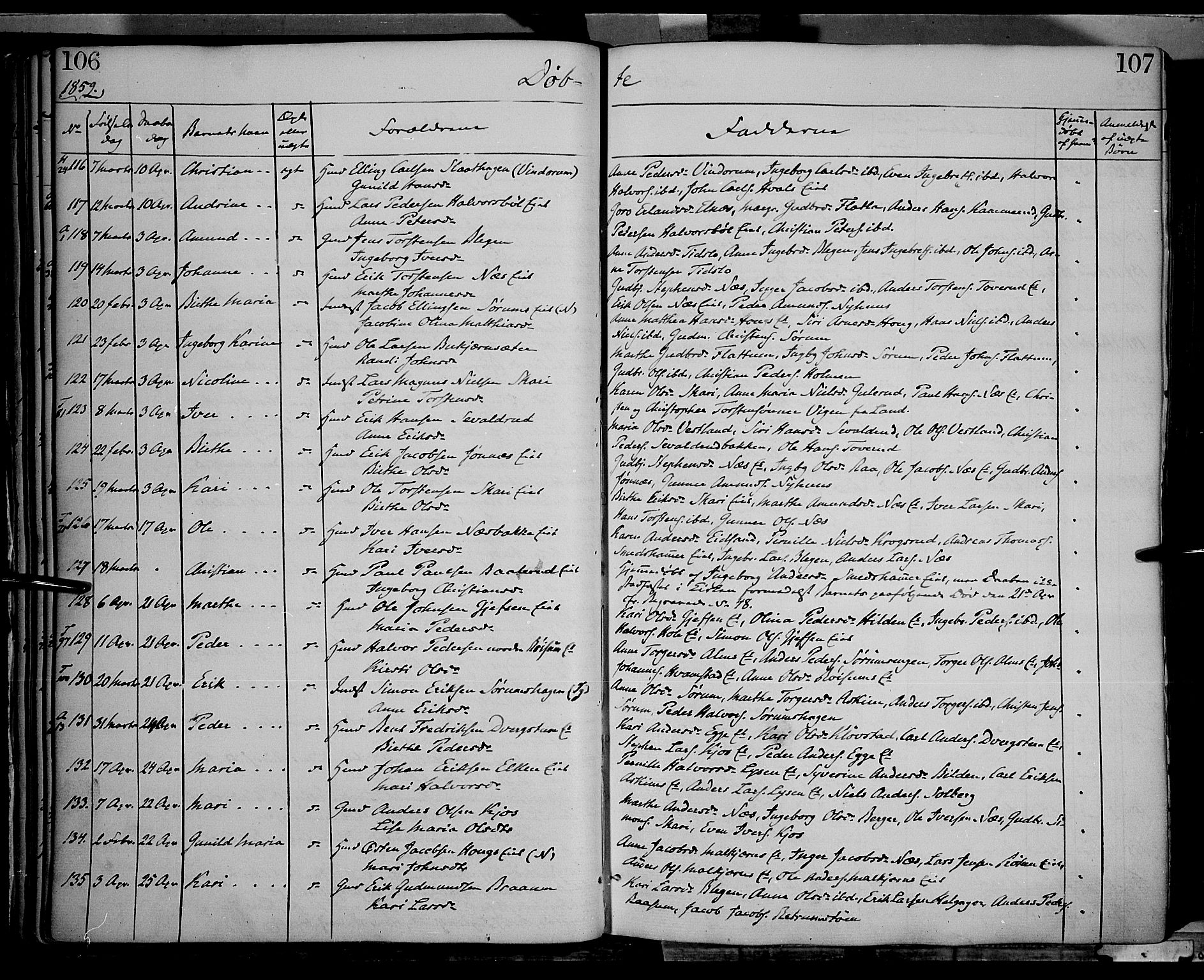 Gran prestekontor, SAH/PREST-112/H/Ha/Haa/L0012: Parish register (official) no. 12, 1856-1874, p. 106-107